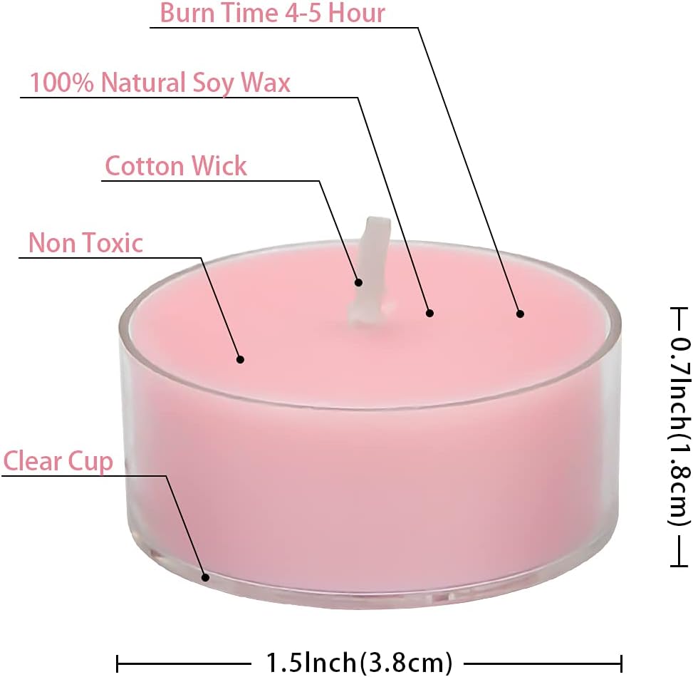 DEYBBY Natural Scented Soy Wax Tealight Candles Bulk, Romantic Rose Aromatherapy Luxury Tea Candle Set of 12-4 Hour Burn Time|Great for Valentine's Day, Birthday