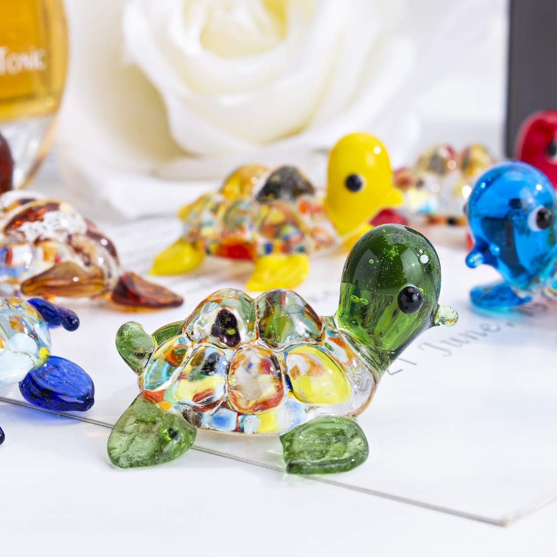 H&D HYALINE & DORA Handmade Mini Sea Turtle Art Glass Blown Sea Animal Figurine,Set of 6