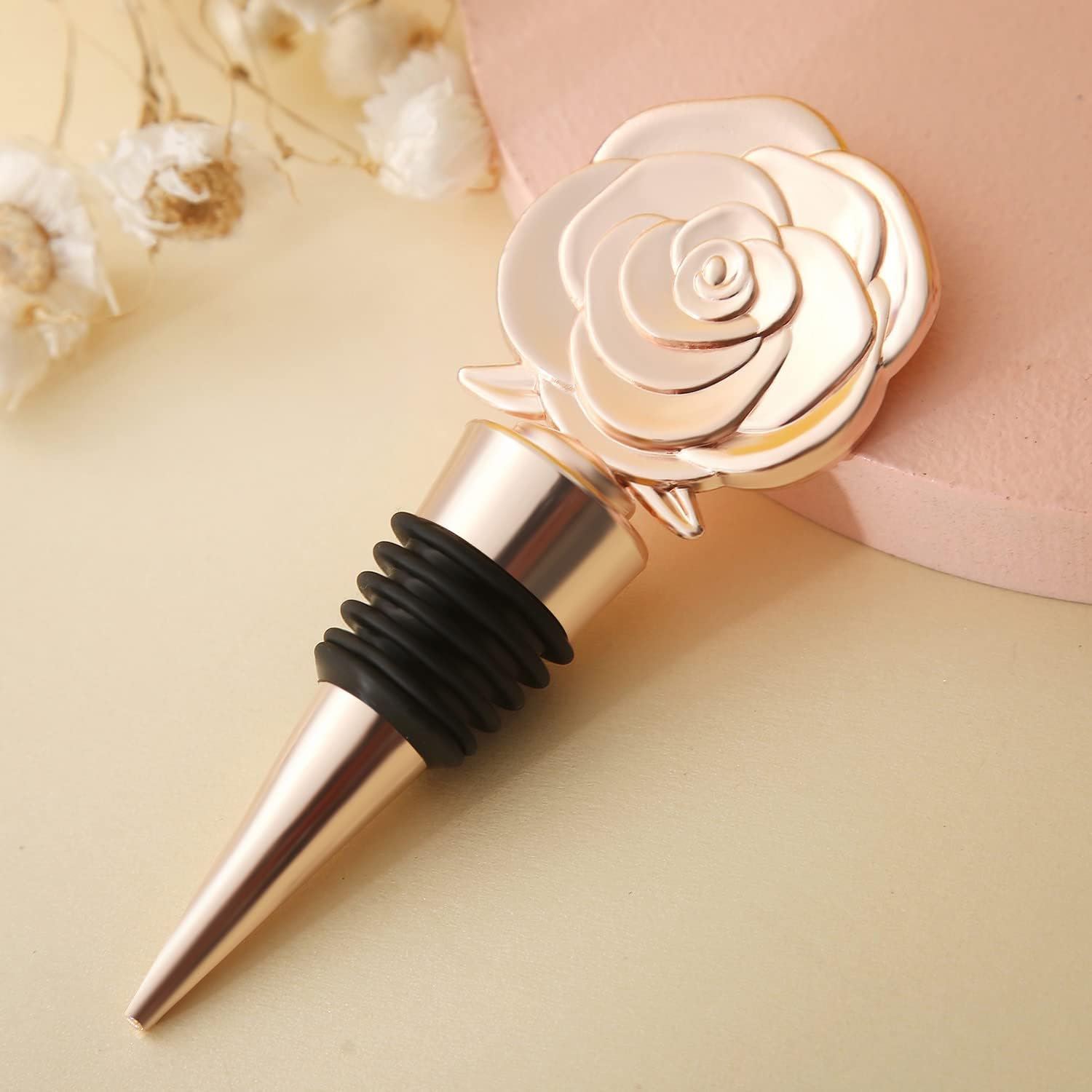 15 pcs Rose Wine Stoppers Wedding Favors,Rose Flower Bridal Shower Souvenirs or Baby Shower Favors for Baby Boy or Girl Return Gifts for Guests（gold, rose15）