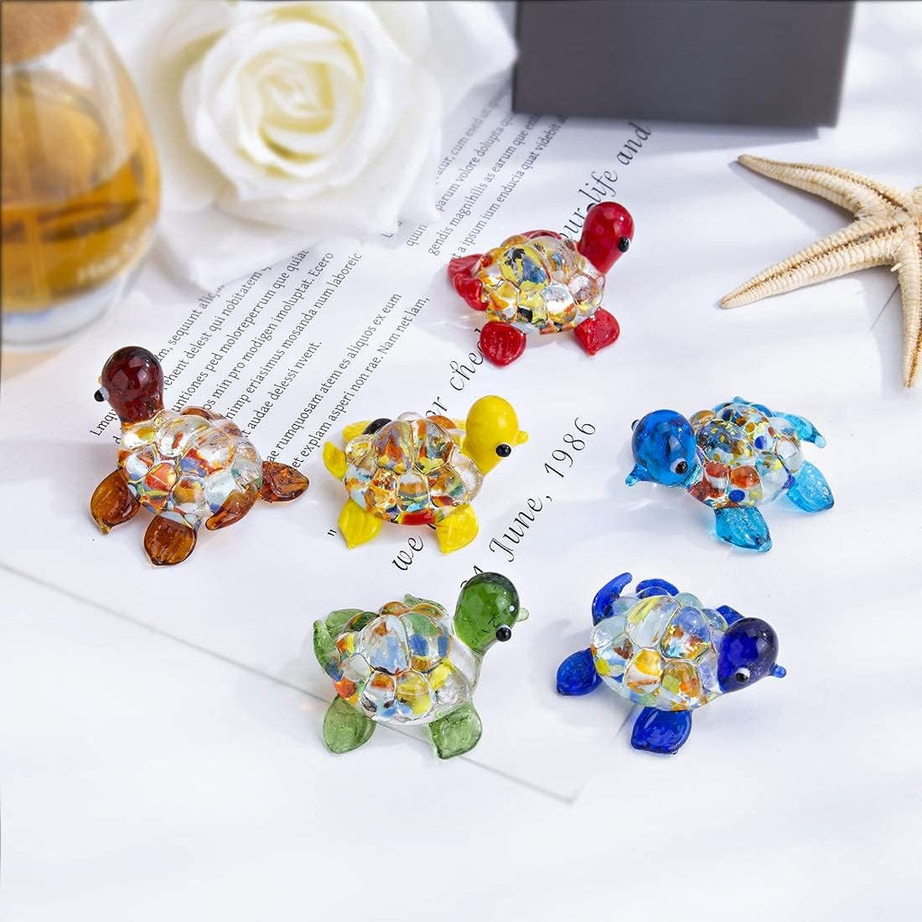 H&D HYALINE & DORA Handmade Mini Sea Turtle Art Glass Blown Sea Animal Figurine,Set of 6