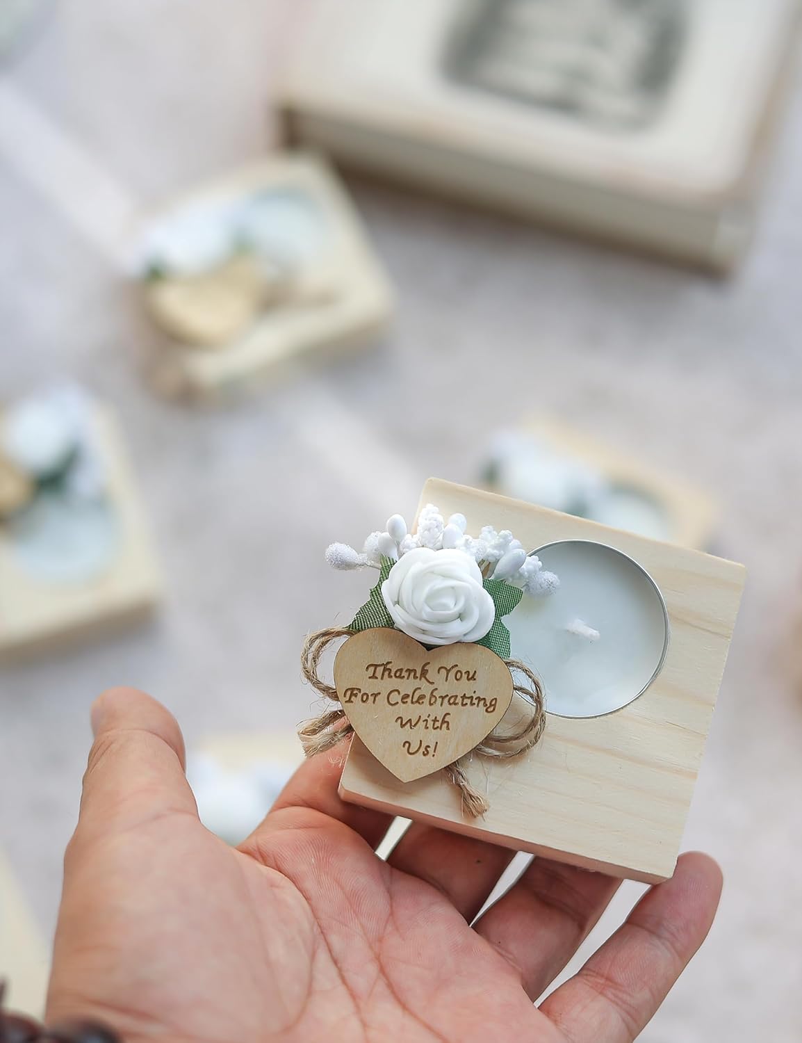 50 Piece Set of Wooden Tealight Candle Holders, for Wedding Favors,Bridal Shower,Wedding Favors for Guest, Bridal Christening, Rustic Birthday Party Favors. (Pack of 50, Light Brown)