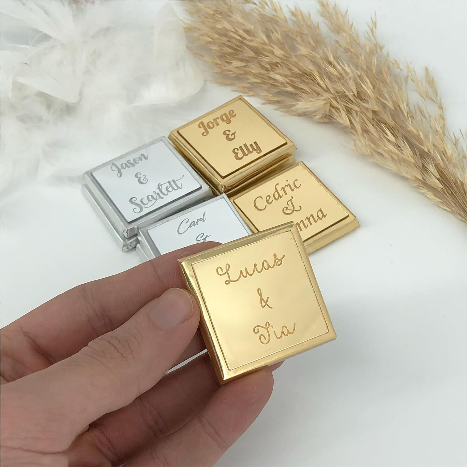 Set of 50 Personalized Chocolate for Wedding Favors, Engagement Chocolate, Bulk Gifts for Guests for Party Favors