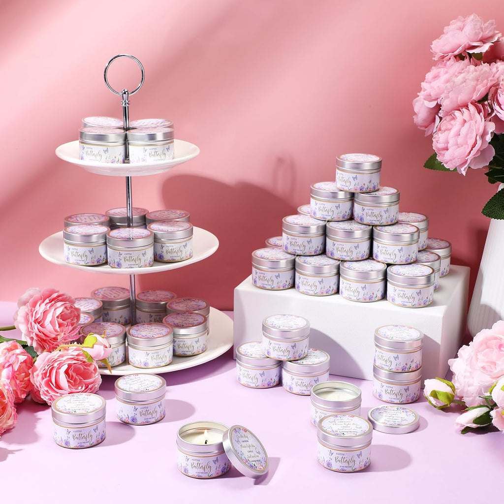 50 Pcs Baby Shower Party Favors Candles Lavender Scented Gender Reveal Gifts Bulk Candles for Favors Baby Shower Rustic Return Gifts(Flower and Butterfly)