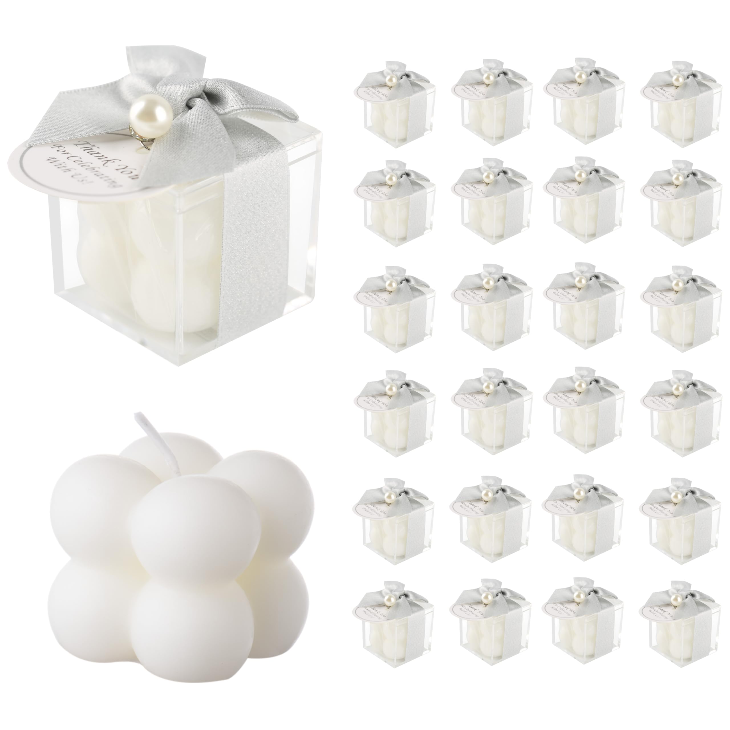 ACITHGL 30 Sets Fully Assembled Small Bubble Candle Party Favors for Guests Bulk Bridal Showers Favors Candles with Stylish Ribbons Thank You Cards Gifts (Champagne)