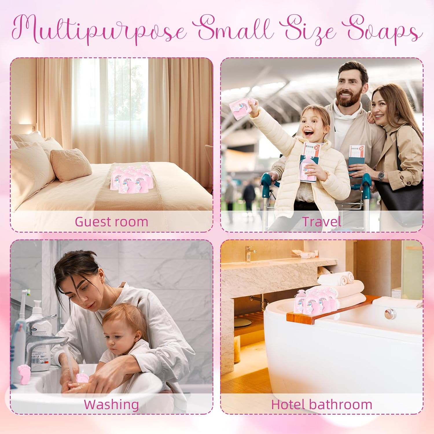 100 Sets Baby Shower Favors Refreshing Foot Soap Perfect Baby Shower Favors for Guests, Gifts, and Prizes with Organza Bags Thanks Cards (Pink)