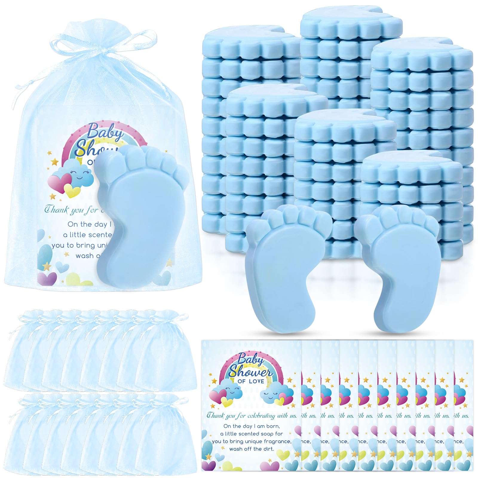 100 Sets Baby Shower Favors Refreshing Foot Soap Perfect Baby Shower Favors for Guests, Gifts, and Prizes with Organza Bags Thanks Cards (Pink)