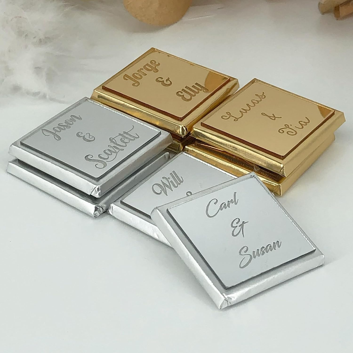 Set of 50 Personalized Chocolate for Wedding Favors, Engagement Chocolate, Bulk Gifts for Guests for Party Favors