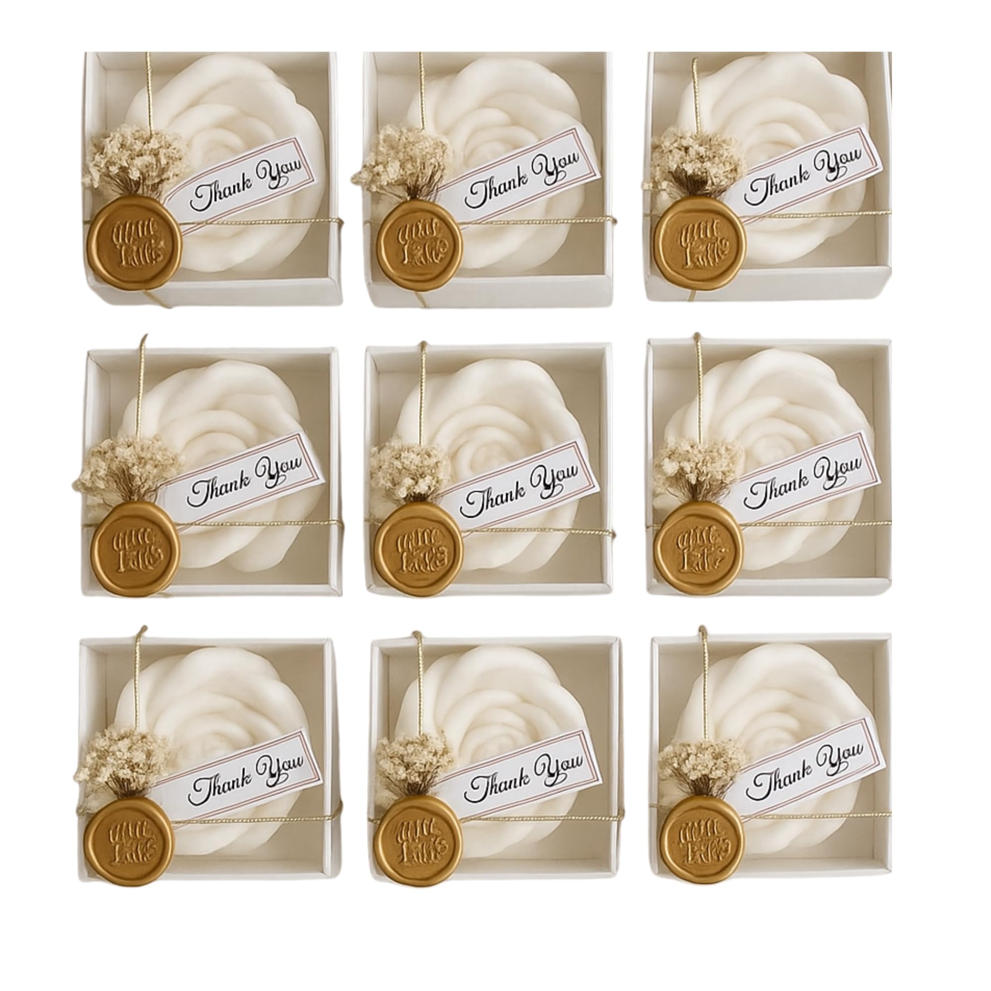 White Rose Petal Soy Wax Candles in Bulk - Scented Wedding Favor, Bridal Shower Baby Shower Birthday Gift - Dried Flower, Wax Stamp (30 Pieces)