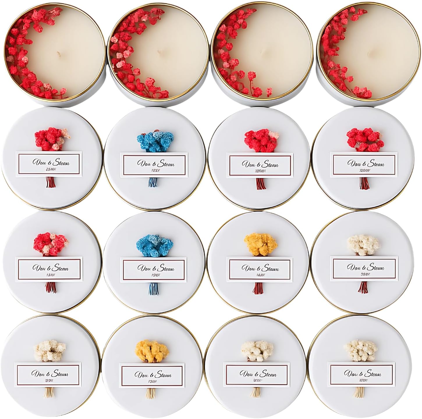 Personalized Natural Soy Wax Wedding Favor Candle Gift Set for Guest - Fall Winter Christmas Custom Dried Flower Bridal Baby Shower Gifts in Bulk (100 Pieces, White Flower)
