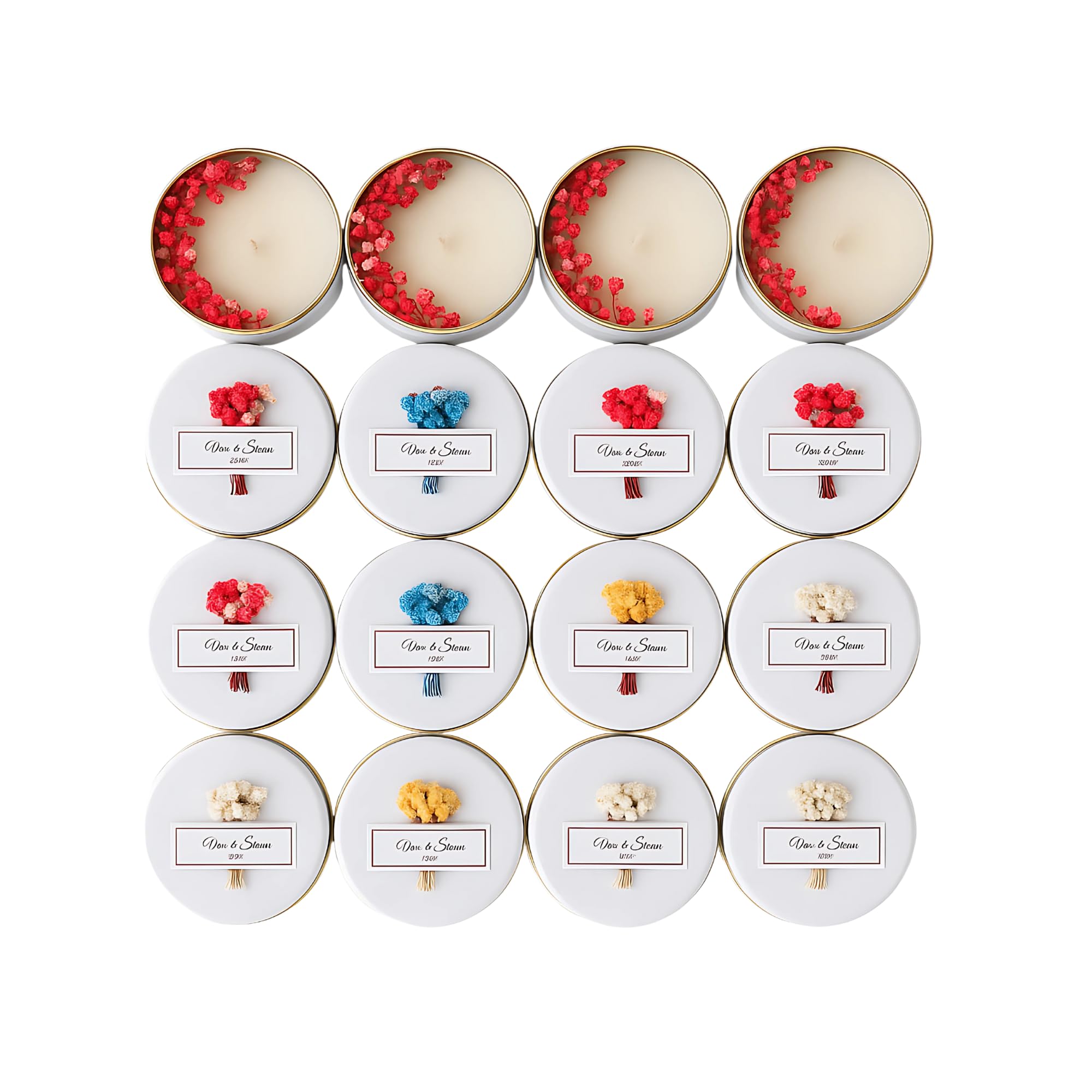 Personalized Natural Soy Wax Wedding Favor Candle Gift Set for Guest - Fall Winter Christmas Custom Dried Flower Bridal Baby Shower Gifts in Bulk (100 Pieces, White Flower)