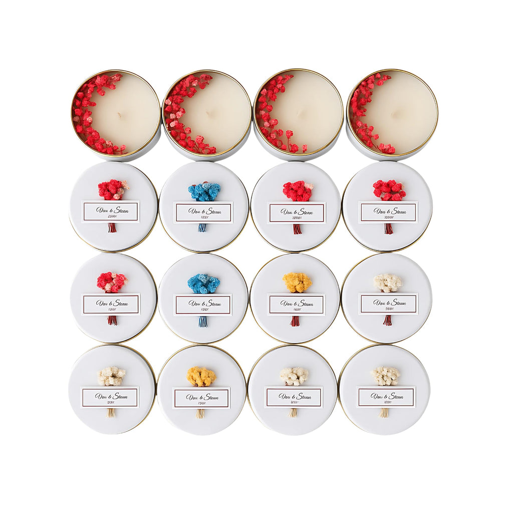 Personalized Natural Soy Wax Wedding Favor Candle Gift Set for Guest - Fall Winter Christmas Custom Dried Flower Bridal Baby Shower Gifts in Bulk (100 Pieces, White Flower)