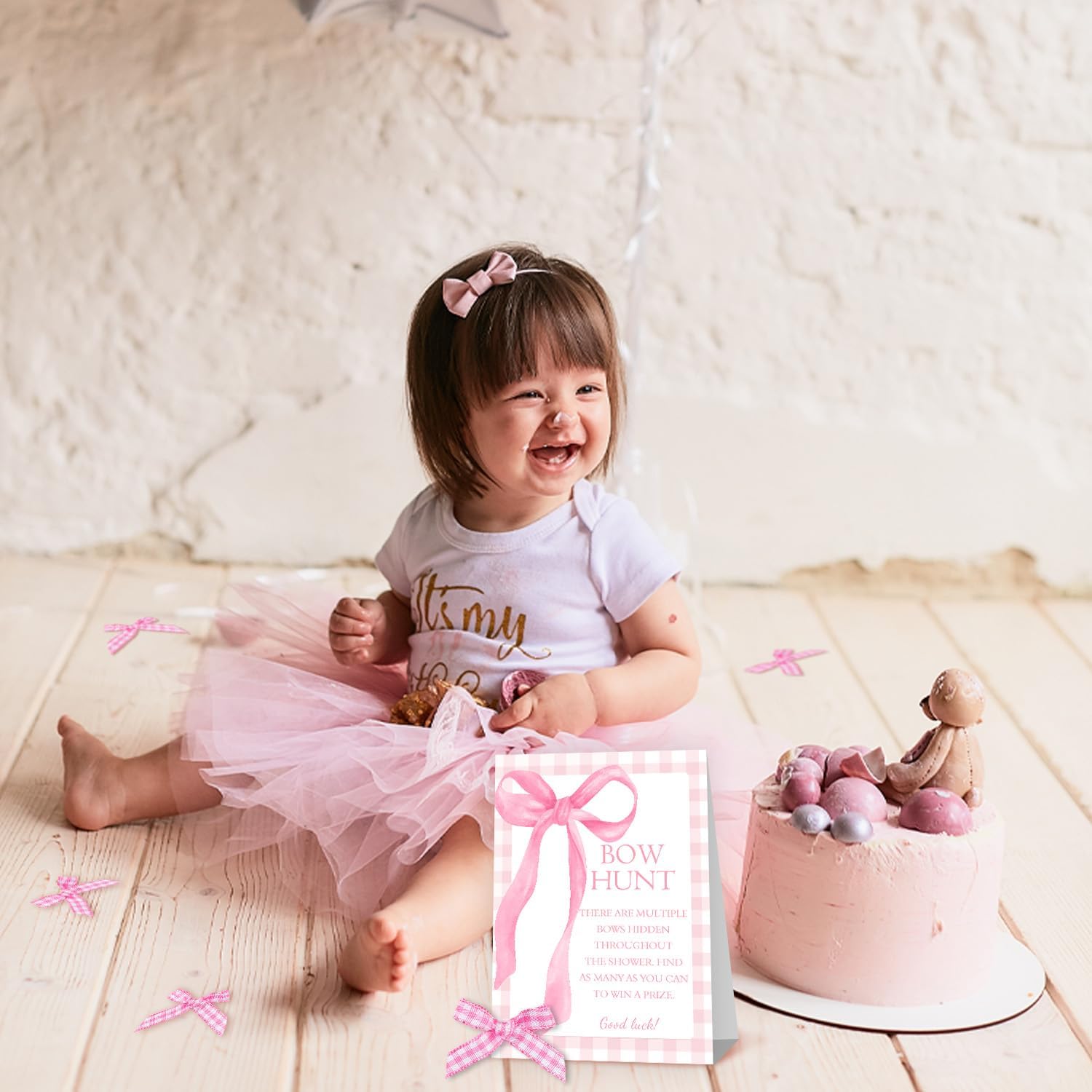 Pink Bow Baby Shower Decorations, Girl's Baby Shower with 50PCS Pink Bow Cards Kids' Party, Birthday Party Decorations, Party Favor & Decorations
