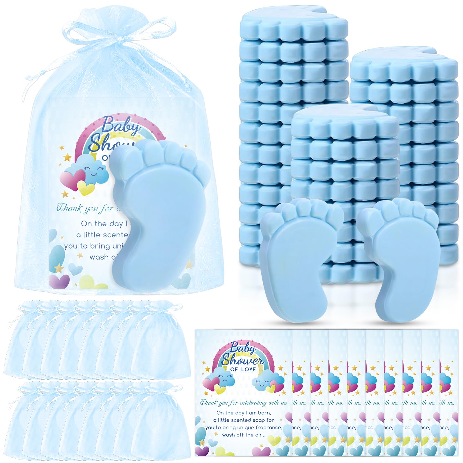 100 Sets Baby Shower Favors Refreshing Foot Soap Perfect Baby Shower Favors for Guests, Gifts, and Prizes with Organza Bags Thanks Cards (Pink)