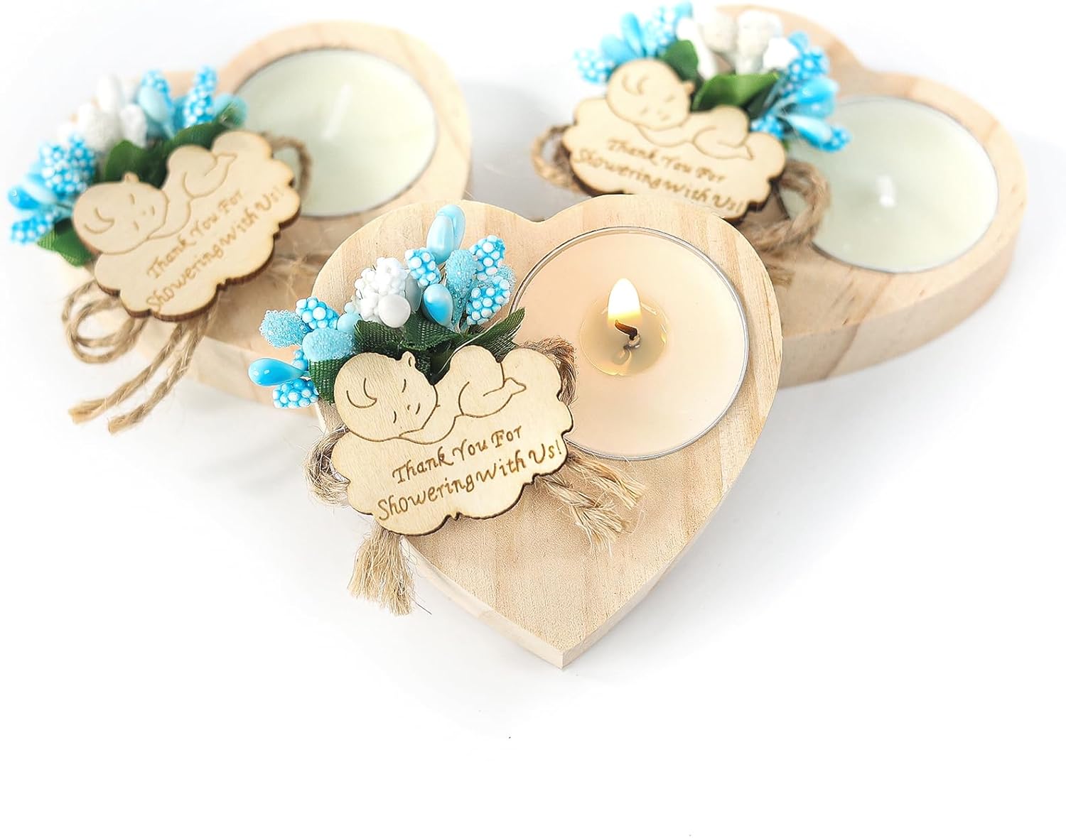 50 Piece Wooden Candle Holders, Baby Shower Party Favors for Boy,Baptism Candle Favors,Baby Christening Favors for Guests. (blue)