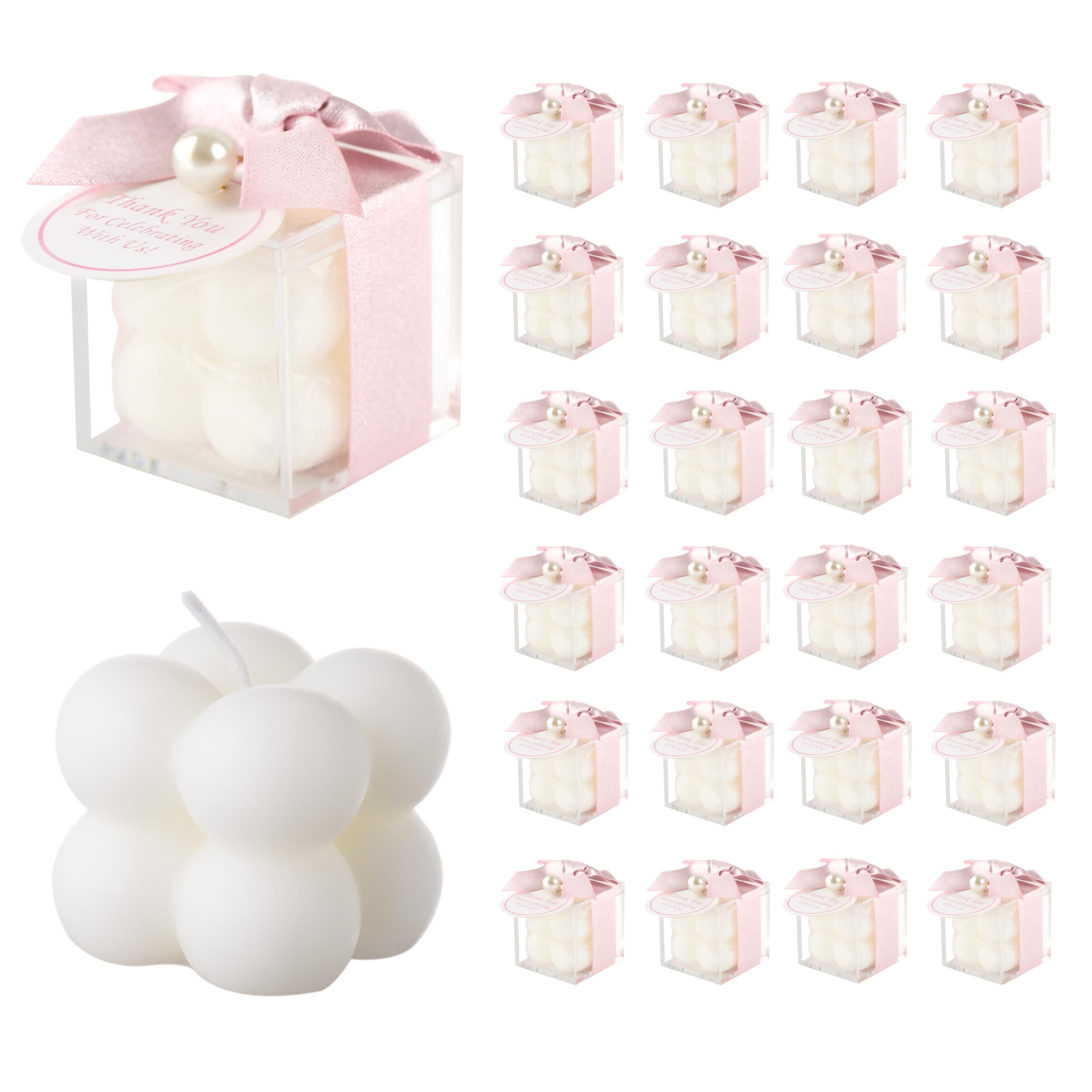 ACITHGL 30 Sets Fully Assembled Small Bubble Candle Party Favors for Guests Bulk Bridal Showers Favors Candles with Stylish Ribbons Thank You Cards Gifts (Champagne)