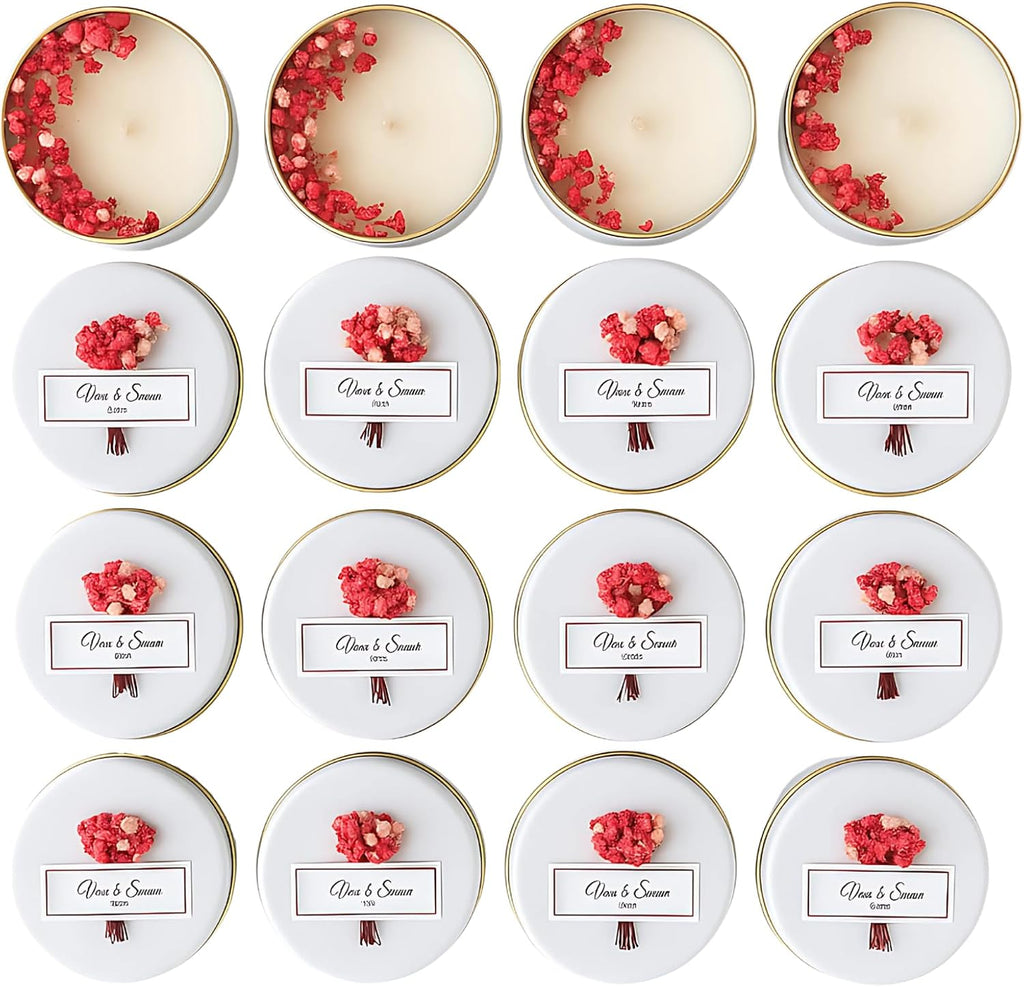 Personalized Natural Soy Wax Wedding Favor Candle Gift Set for Guest - Fall Winter Christmas Custom Dried Flower Bridal Baby Shower Gifts in Bulk (10 Pieces, Pink Flower)