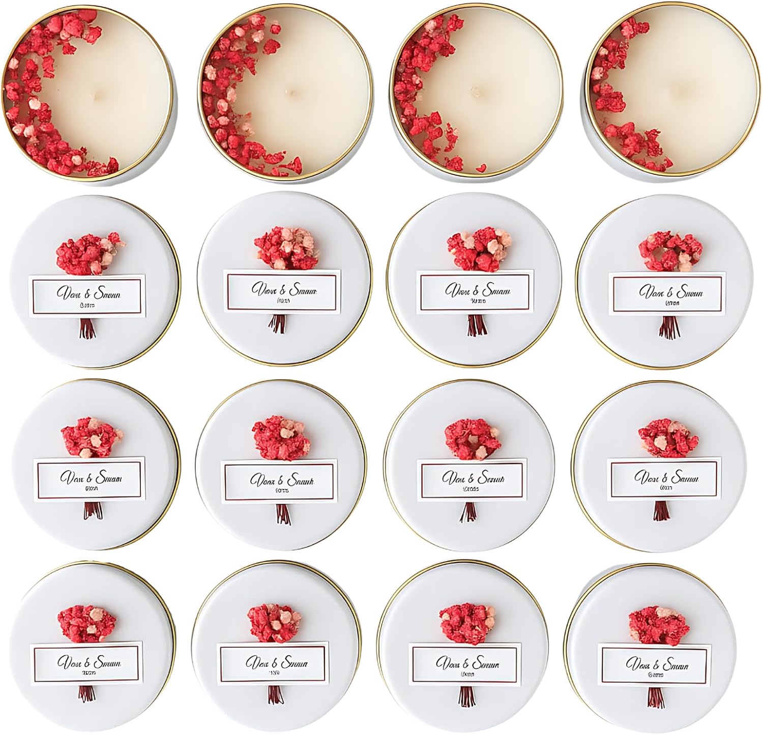 Personalized Natural Soy Wax Wedding Favor Candle Gift Set for Guest - Fall Winter Christmas Custom Dried Flower Bridal Baby Shower Gifts in Bulk (10 Pieces, Pink Flower)