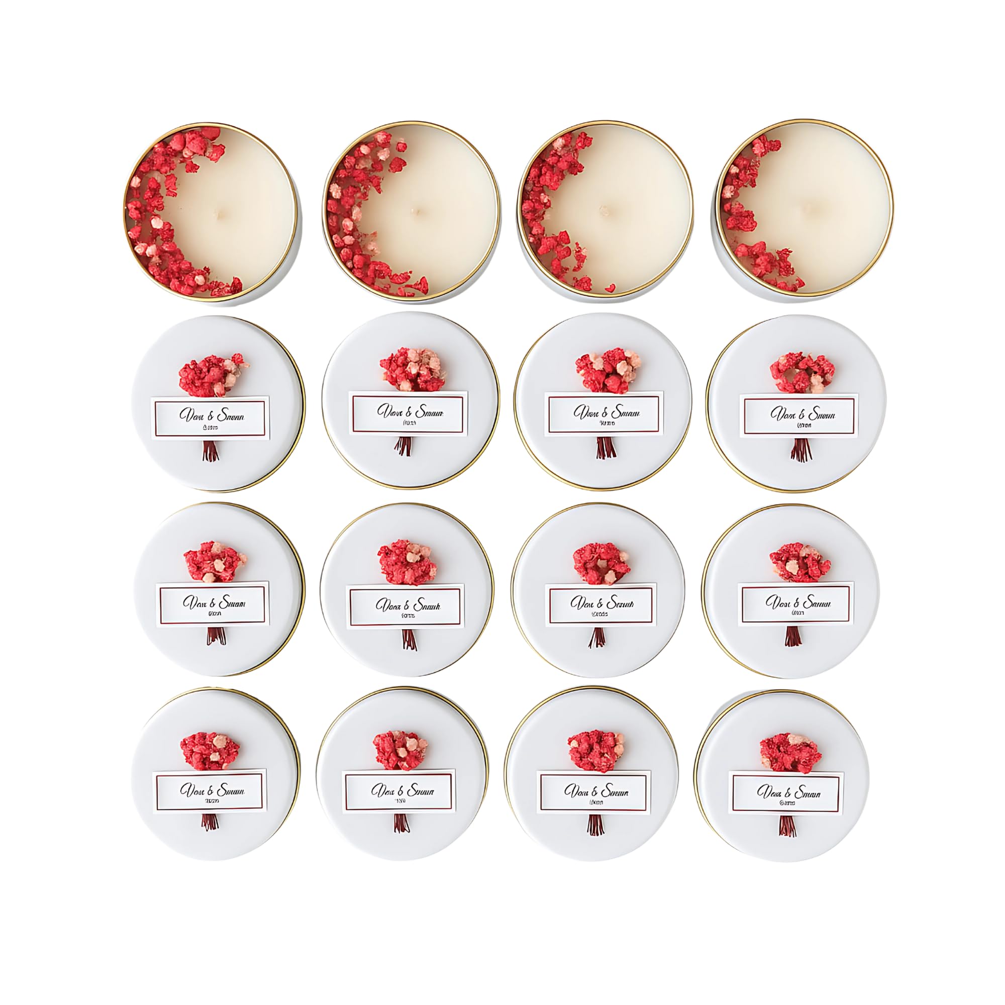 Personalized Natural Soy Wax Wedding Favor Candle Gift Set for Guest - Fall Winter Christmas Custom Dried Flower Bridal Baby Shower Gifts in Bulk (10 Pieces, Pink Flower)