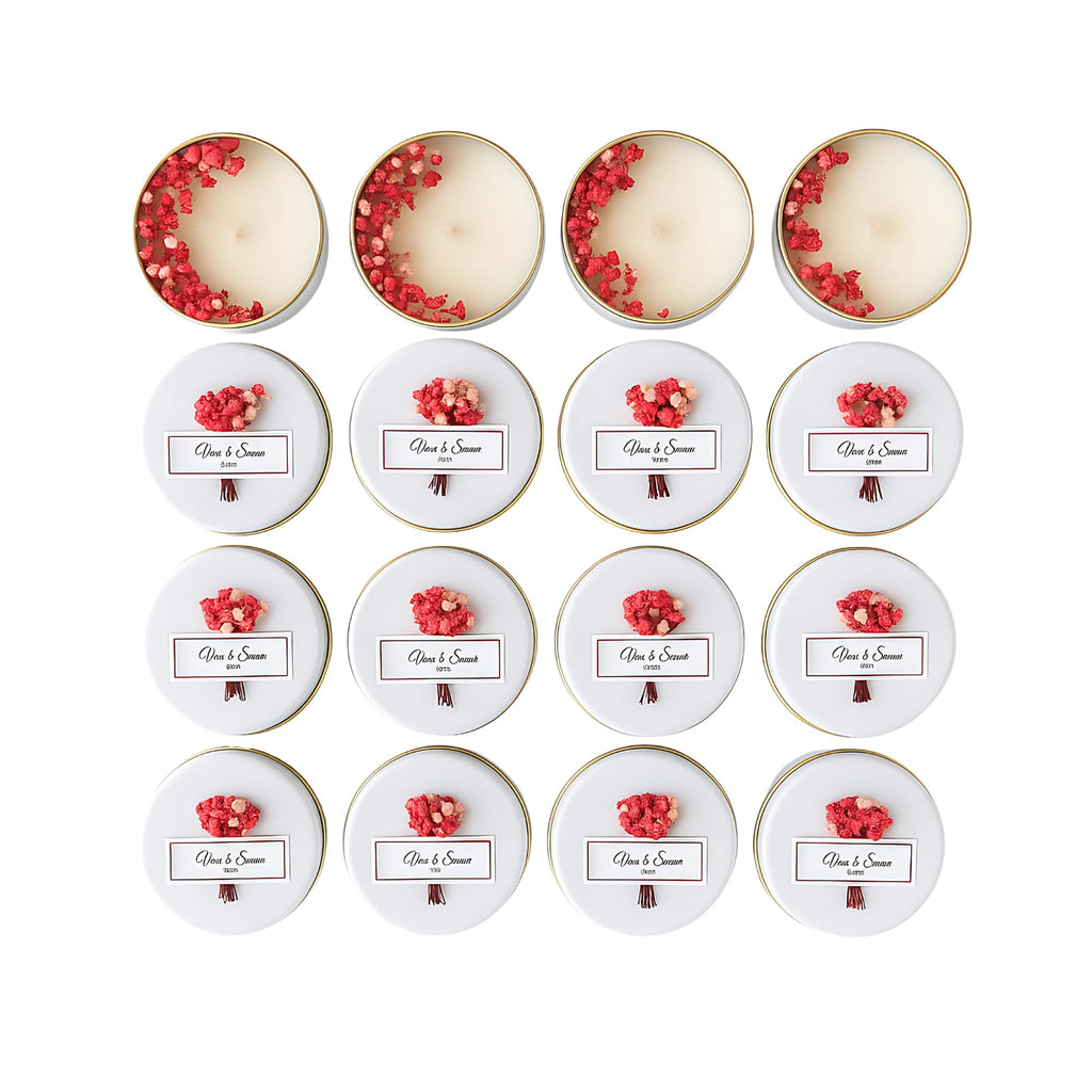Personalized Natural Soy Wax Wedding Favor Candle Gift Set for Guest - Fall Winter Christmas Custom Dried Flower Bridal Baby Shower Gifts in Bulk (50 Pieces, White Flower)