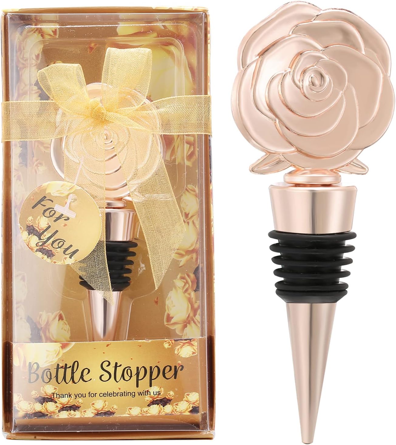 15 pcs Rose Wine Stoppers Wedding Favors,Rose Flower Bridal Shower Souvenirs or Baby Shower Favors for Baby Boy or Girl Return Gifts for Guests（gold, rose15）