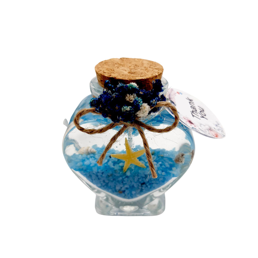 Wedding Favor guest Bulk, Set of Heart Glass Candle Party with custom sticker and dried flowers for guest in Bridal Party, Baby shower gifts (Blue Gel white sand, Set of 30)