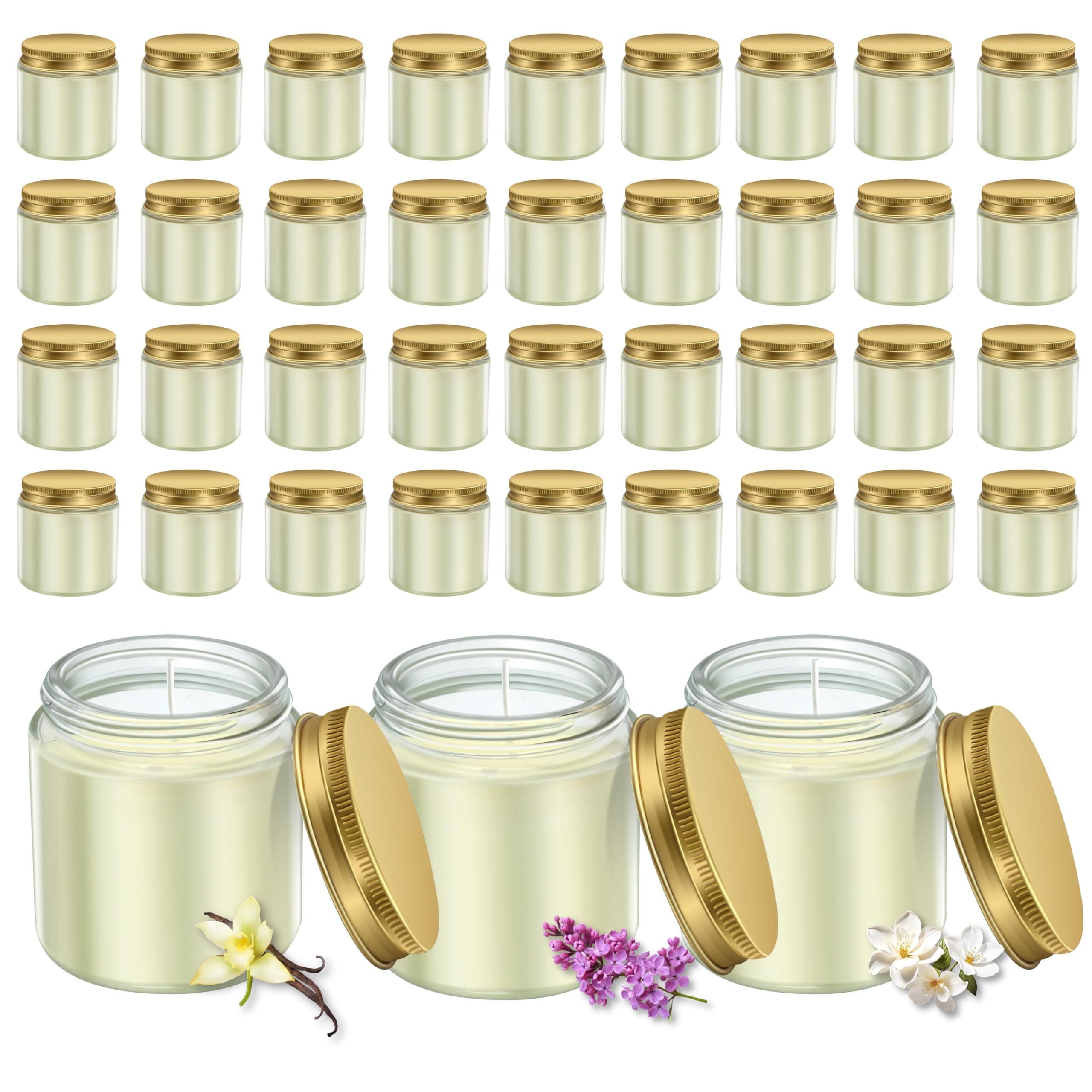 ACITHGL 36 Pcs 4oz Mini Mason Jar Candles Small Scented Candles Bulk Aromatherapy Ideal Souvenir Favors for Wedding Birthday Party (Sage, Mint, Citronella, Black)