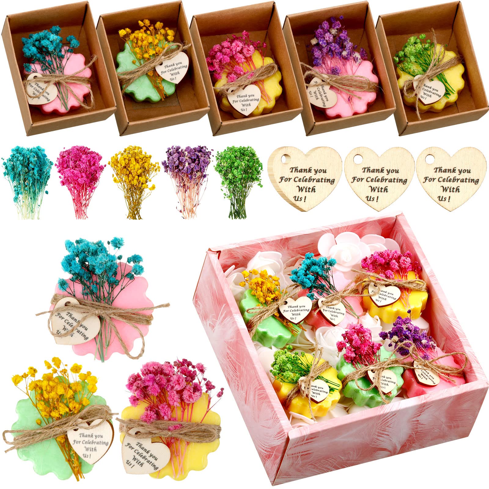 Kigeli Set of 45 Soap Favors DIY Bridal Shower Favors Bulk Wedding Soap Gifts Baby Shower Scented Soap Favors Natural Handmade Soap Bars for Wedding Bridal Shower (Blue, Green, Purple, Rectangle)