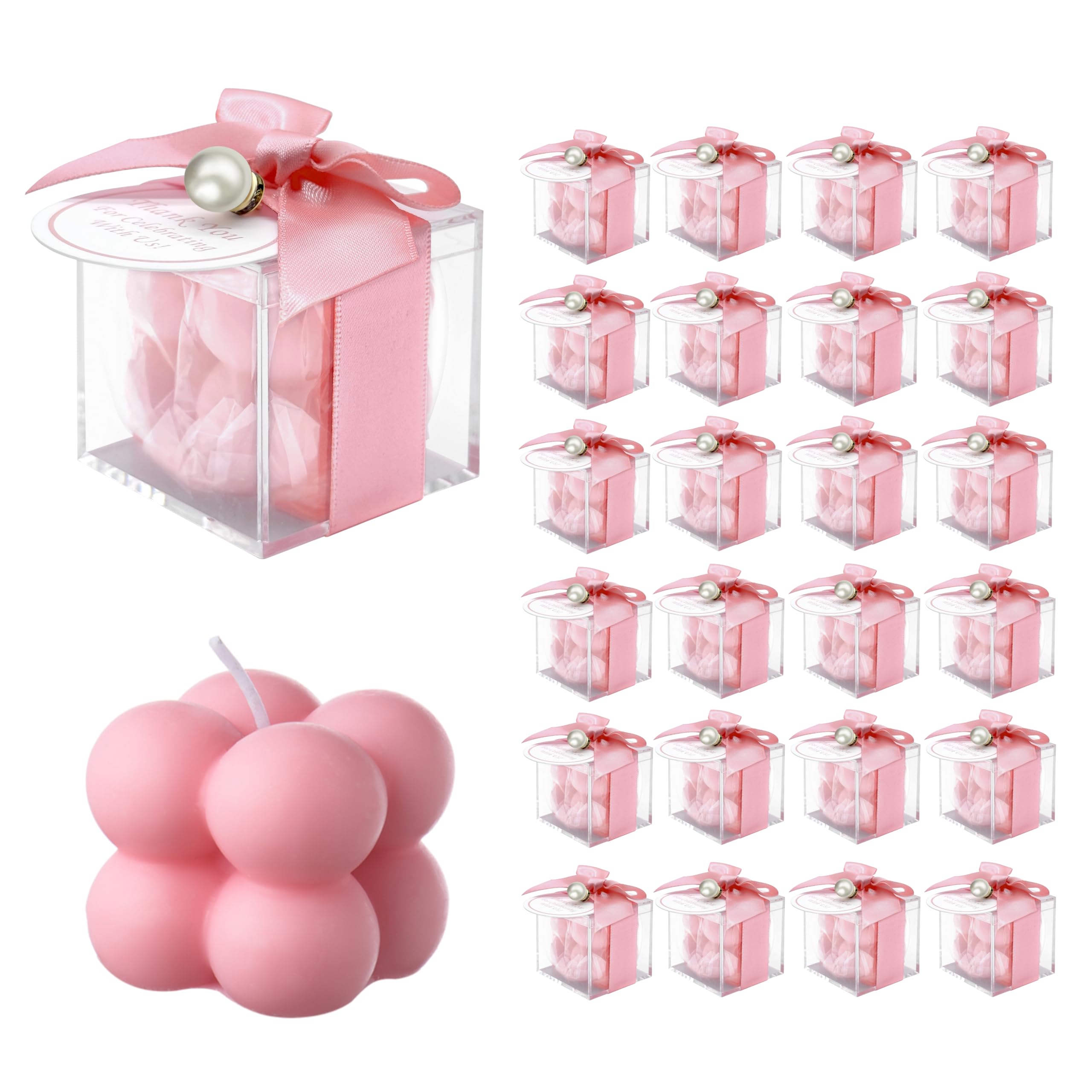 ACITHGL 30 Sets Fully Assembled Small Bubble Candle Party Favors for Guests Bulk Bridal Showers Favors Candles with Stylish Ribbons Thank You Cards Gifts (Champagne)
