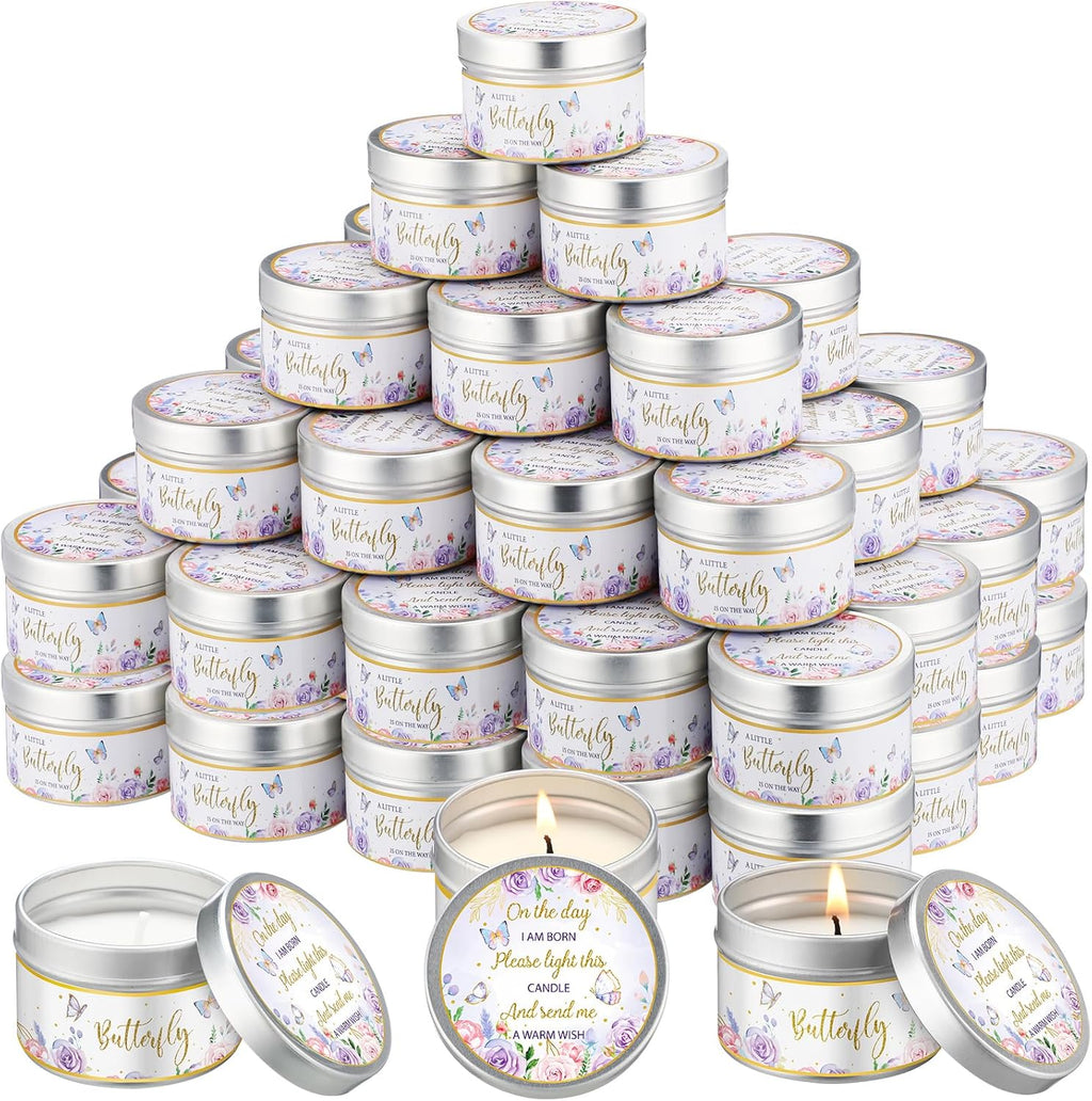 50 Pcs Baby Shower Party Favors Candles Lavender Scented Gender Reveal Gifts Bulk Candles for Favors Baby Shower Rustic Return Gifts(Flower and Butterfly)