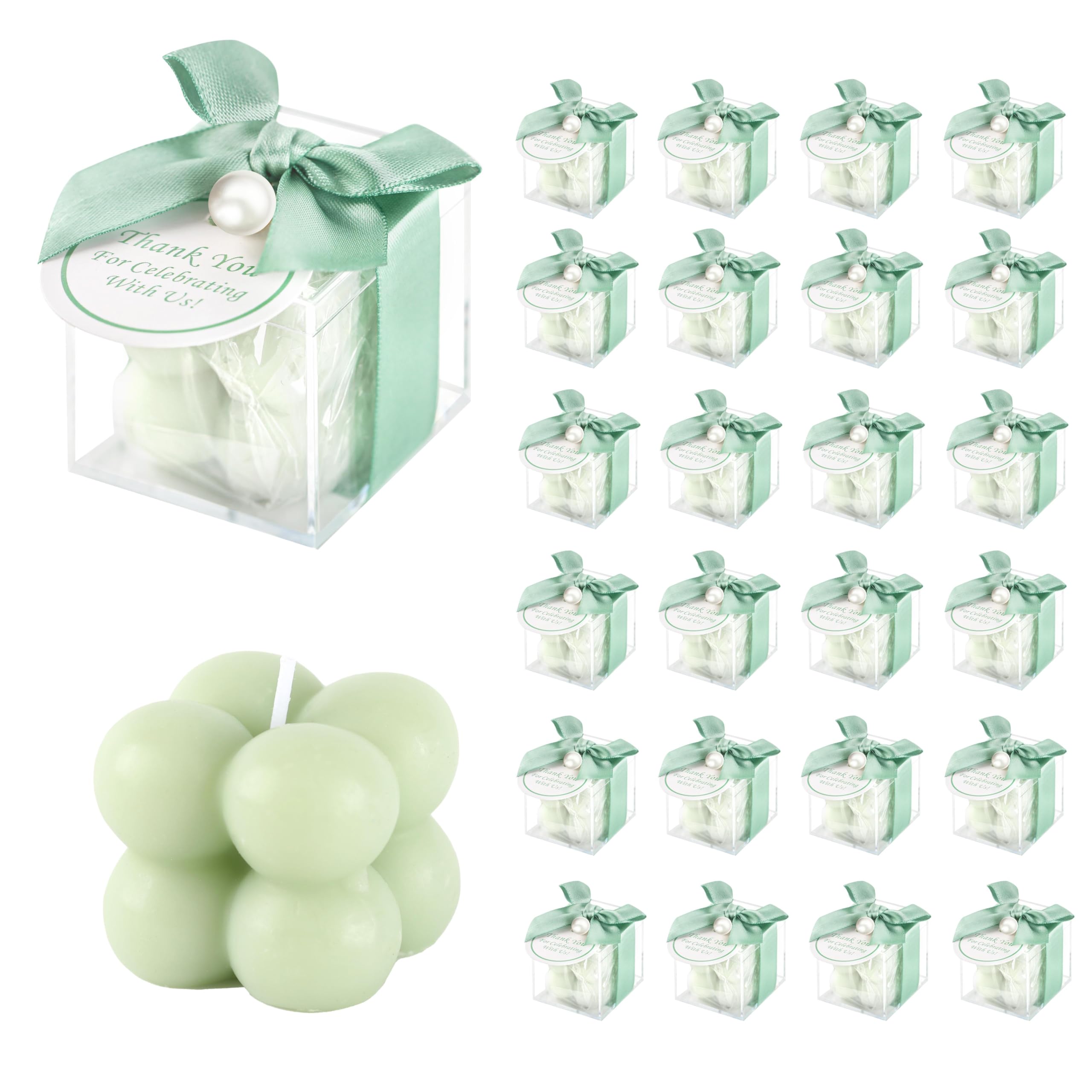ACITHGL 30 Sets Fully Assembled Small Bubble Candle Party Favors for Guests Bulk Bridal Showers Favors Candles with Stylish Ribbons Thank You Cards Gifts (Champagne)
