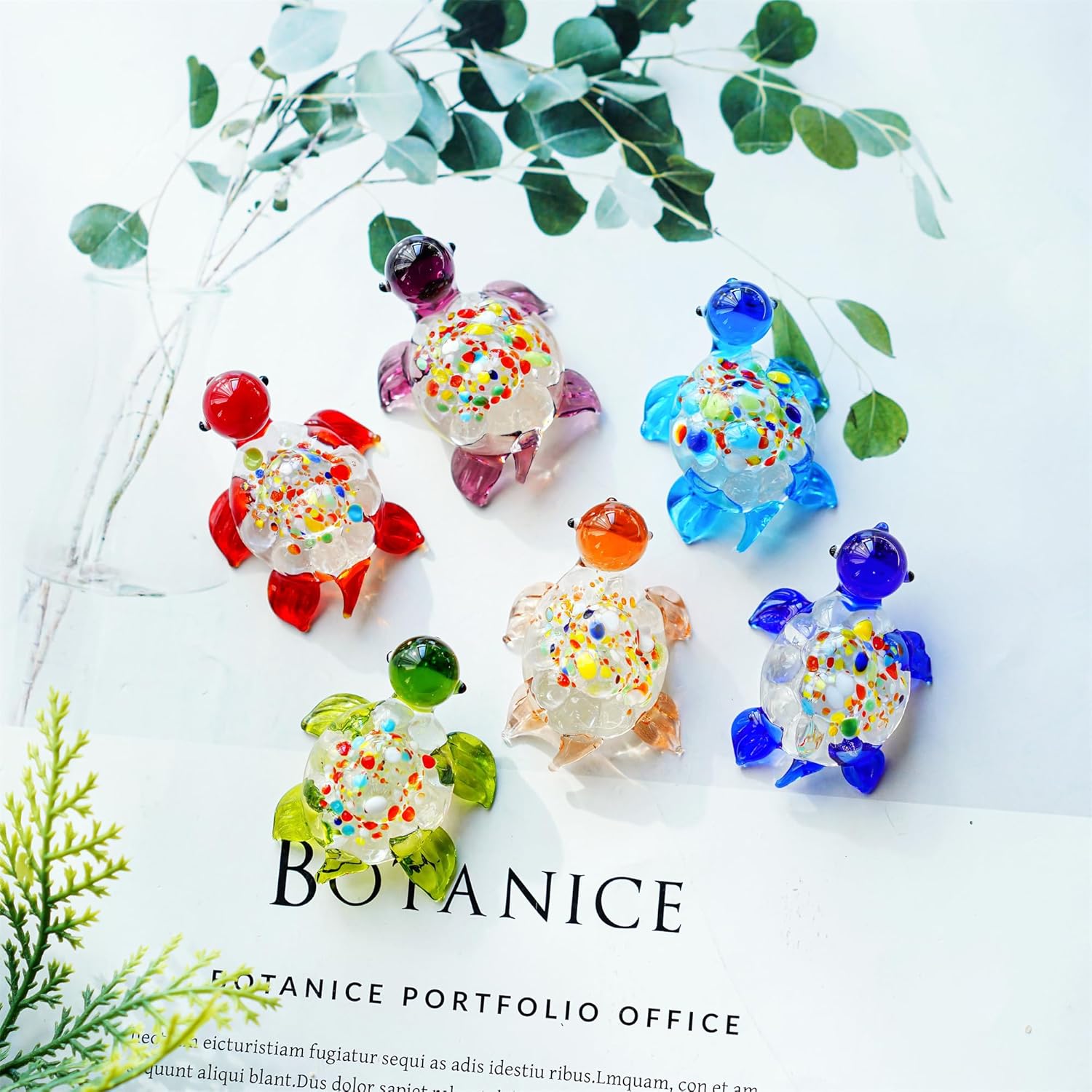 H&D HYALINE & DORA Handmade Mini Sea Turtle Art Glass Blown Sea Animal Figurine,Set of 6