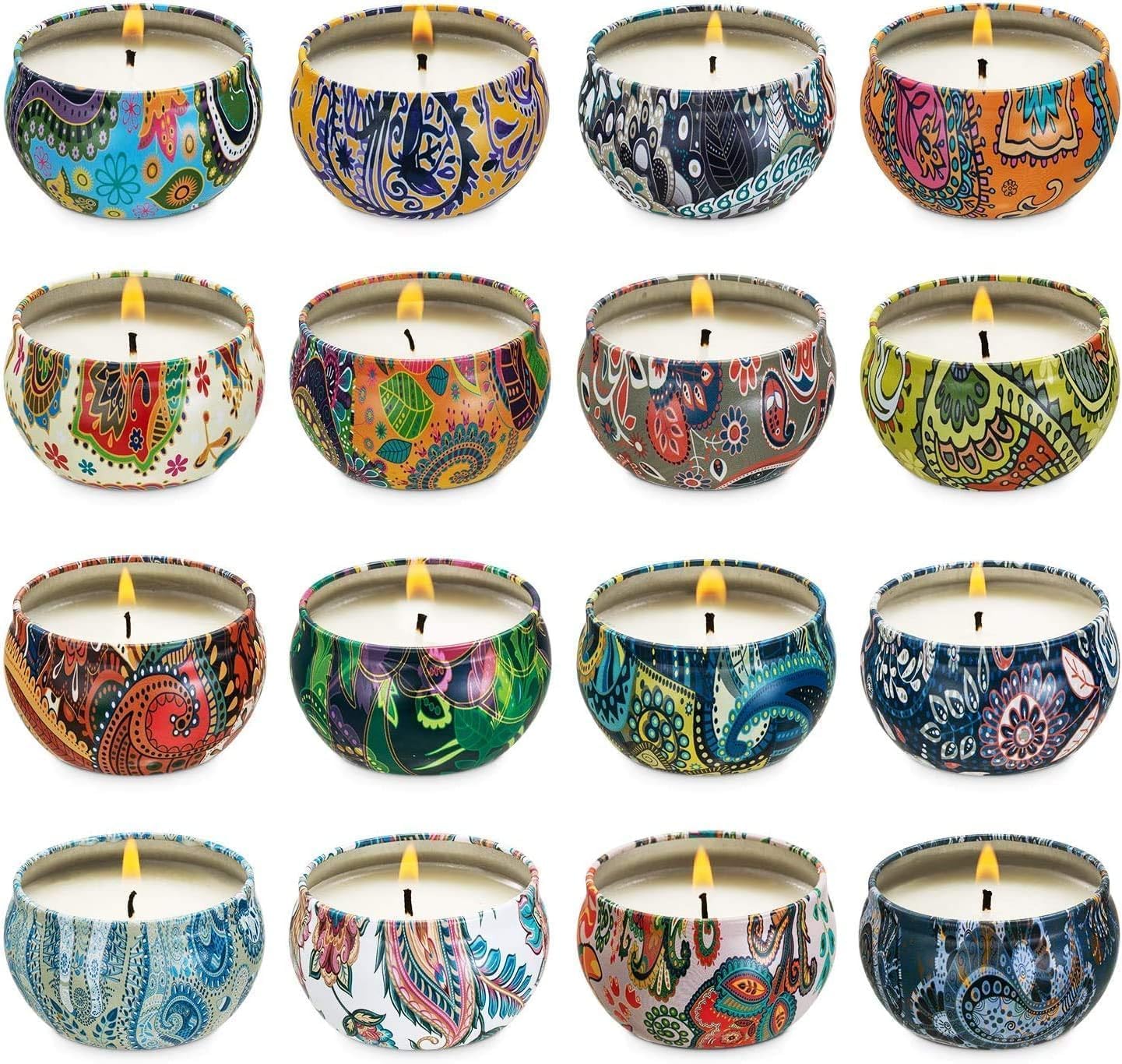 Scented Candles Gifts Set 16 Pack Soy Wax Travel Tin Jar Candles for Home 2.5 OZ for Mom for Christmas, Birthday, Thanksgiving, Mother's Day