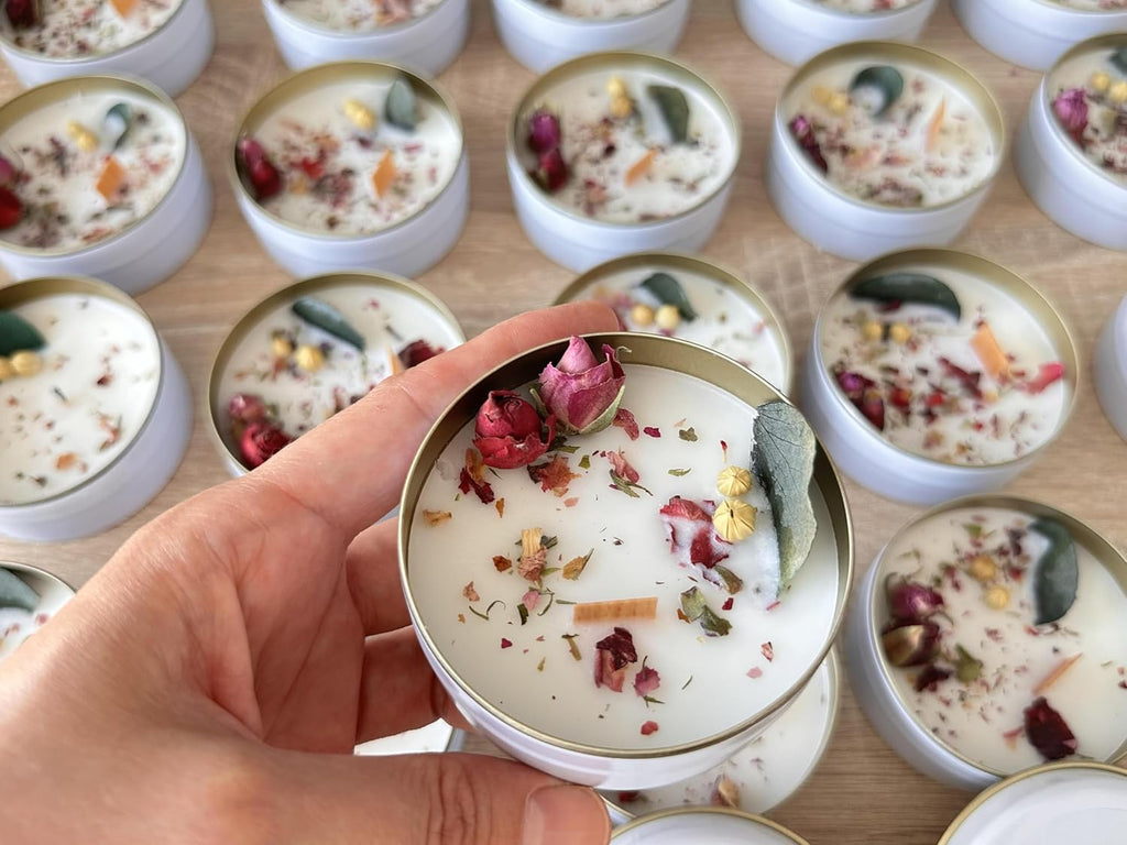 Scented Mixed Flower Candle Favors - Personalized for Weddings, Bridal Showers, Baby Showers, Birthdays (10-20-30-40-50-100 PCS in Bulk)