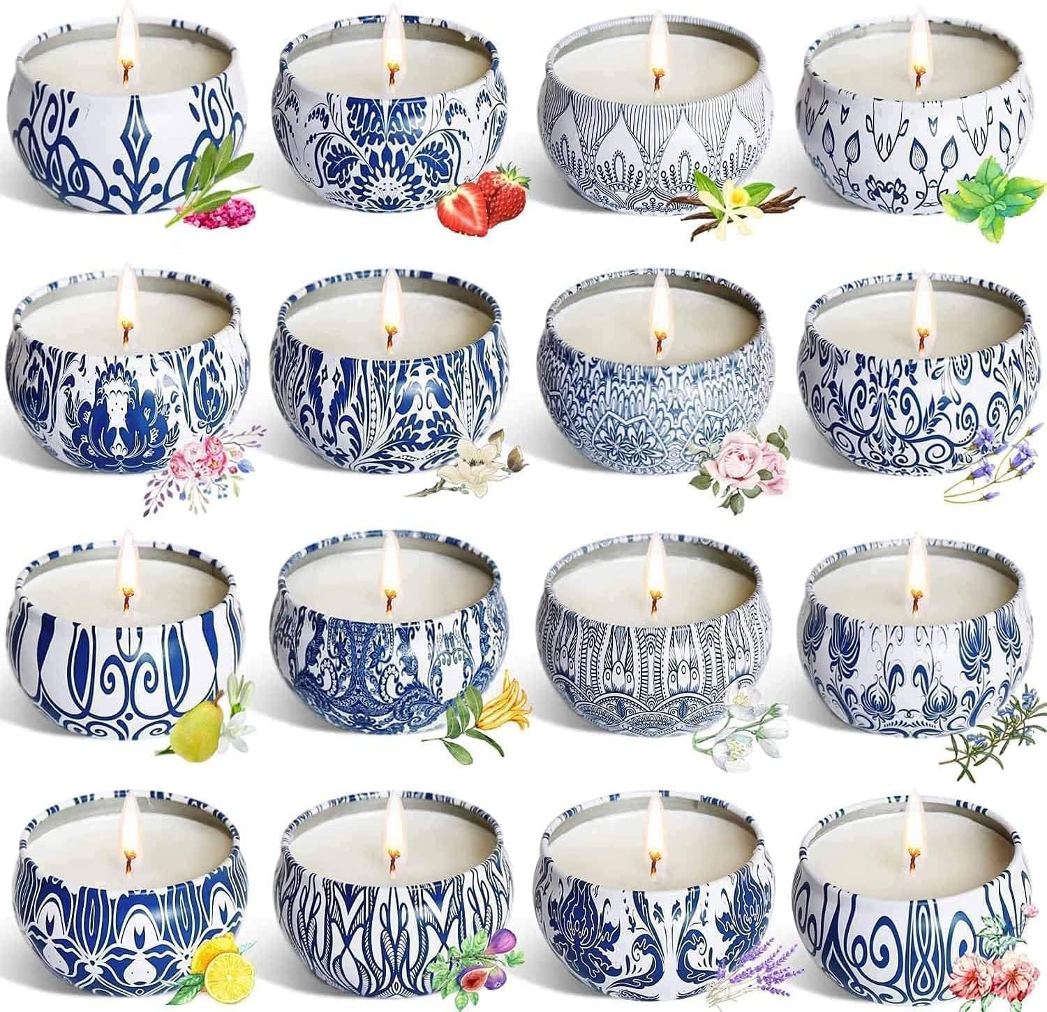 Scented Candles Gifts Set 16 Pack Soy Wax Travel Tin Jar Candles for Home 2.5 OZ for Mom for Christmas, Birthday, Thanksgiving, Mother's Day