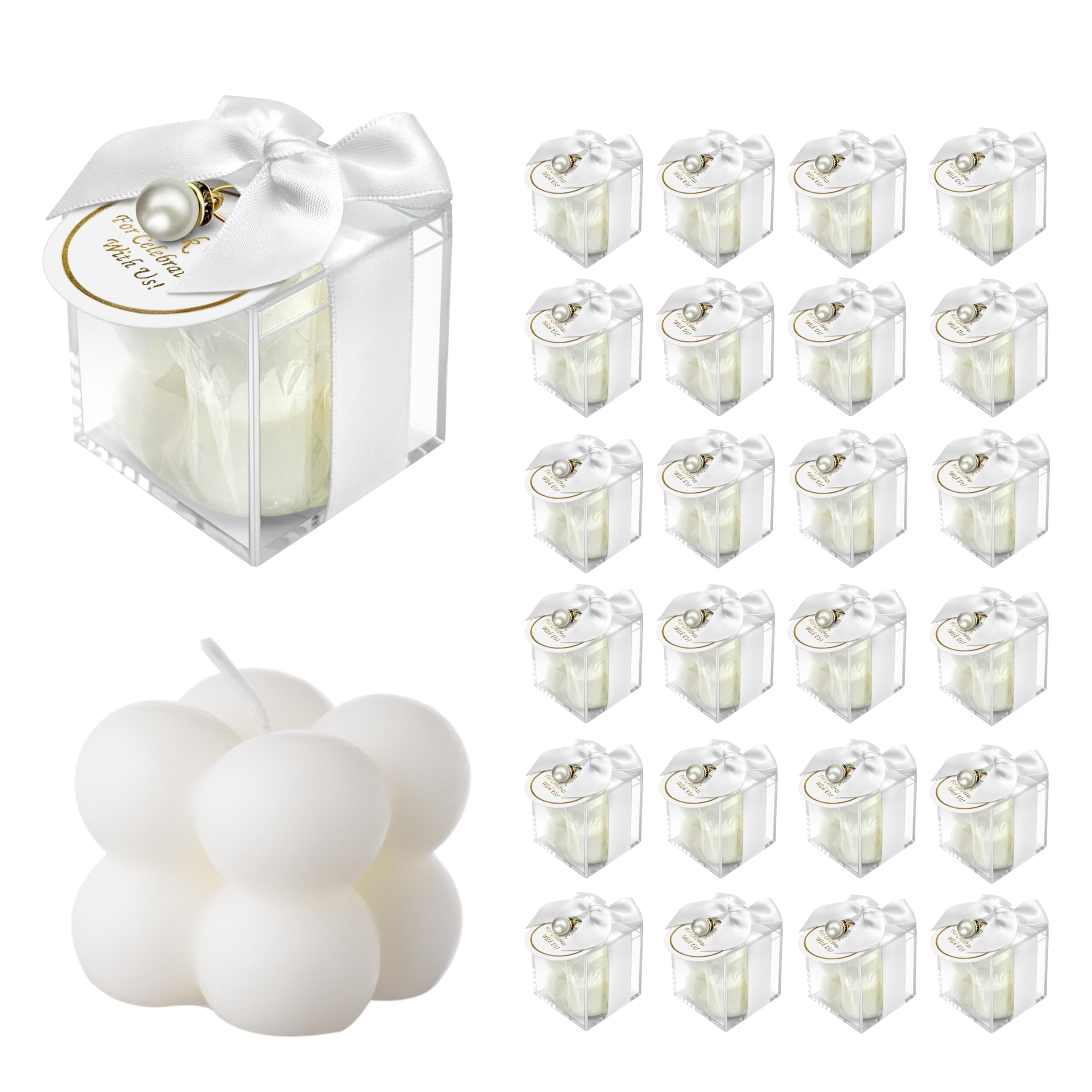 ACITHGL 30 Sets Fully Assembled Small Bubble Candle Party Favors for Guests Bulk Bridal Showers Favors Candles with Stylish Ribbons Thank You Cards Gifts (Champagne)