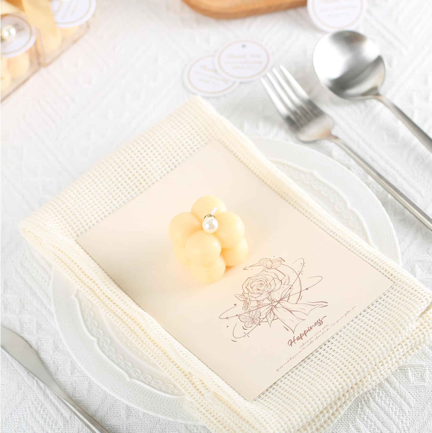 ACITHGL 30 Sets Fully Assembled Small Bubble Candle Party Favors for Guests Bulk Bridal Showers Favors Candles with Stylish Ribbons Thank You Cards Gifts (Champagne)