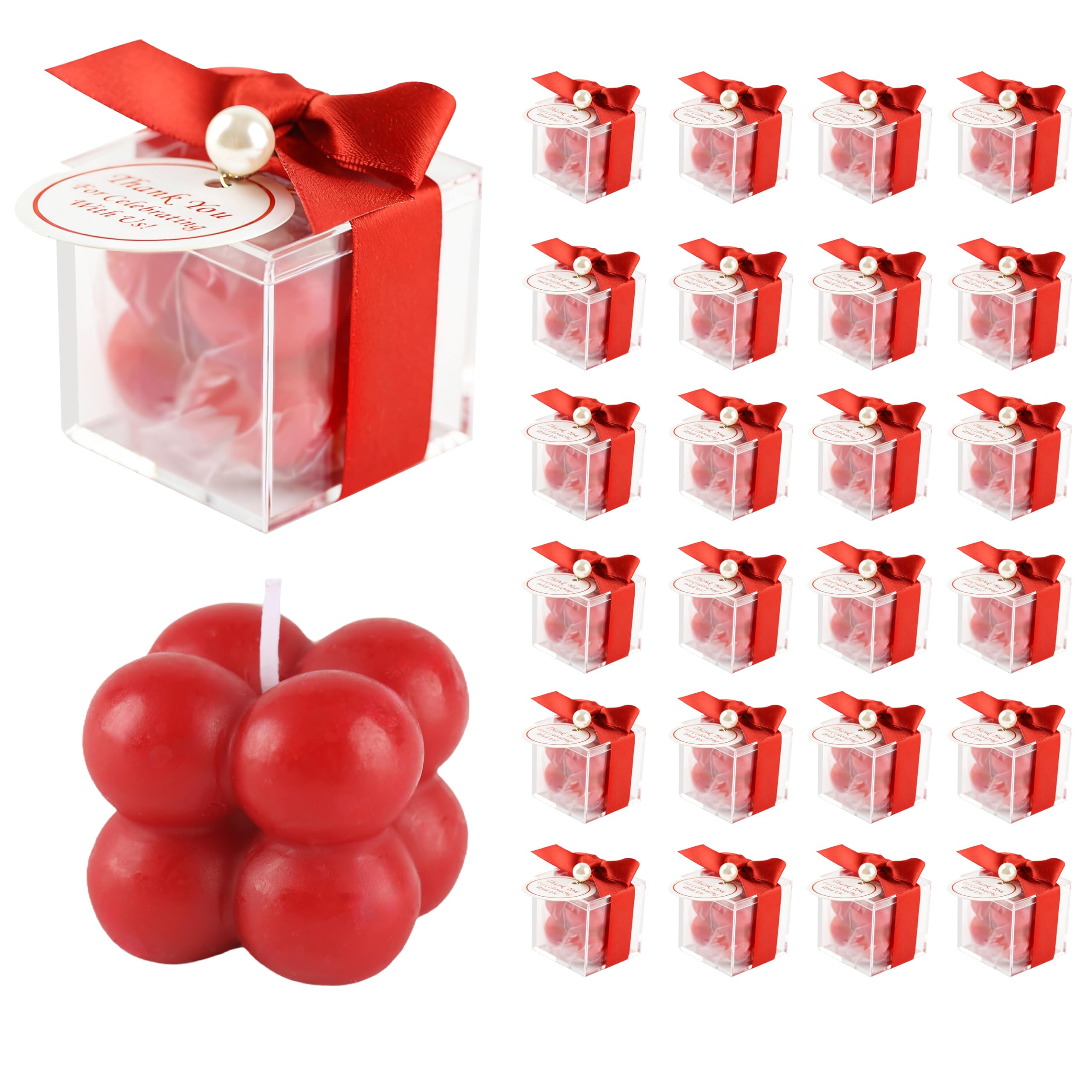 ACITHGL 30 Sets Fully Assembled Small Bubble Candle Party Favors for Guests Bulk Bridal Showers Favors Candles with Stylish Ribbons Thank You Cards Gifts (Champagne)