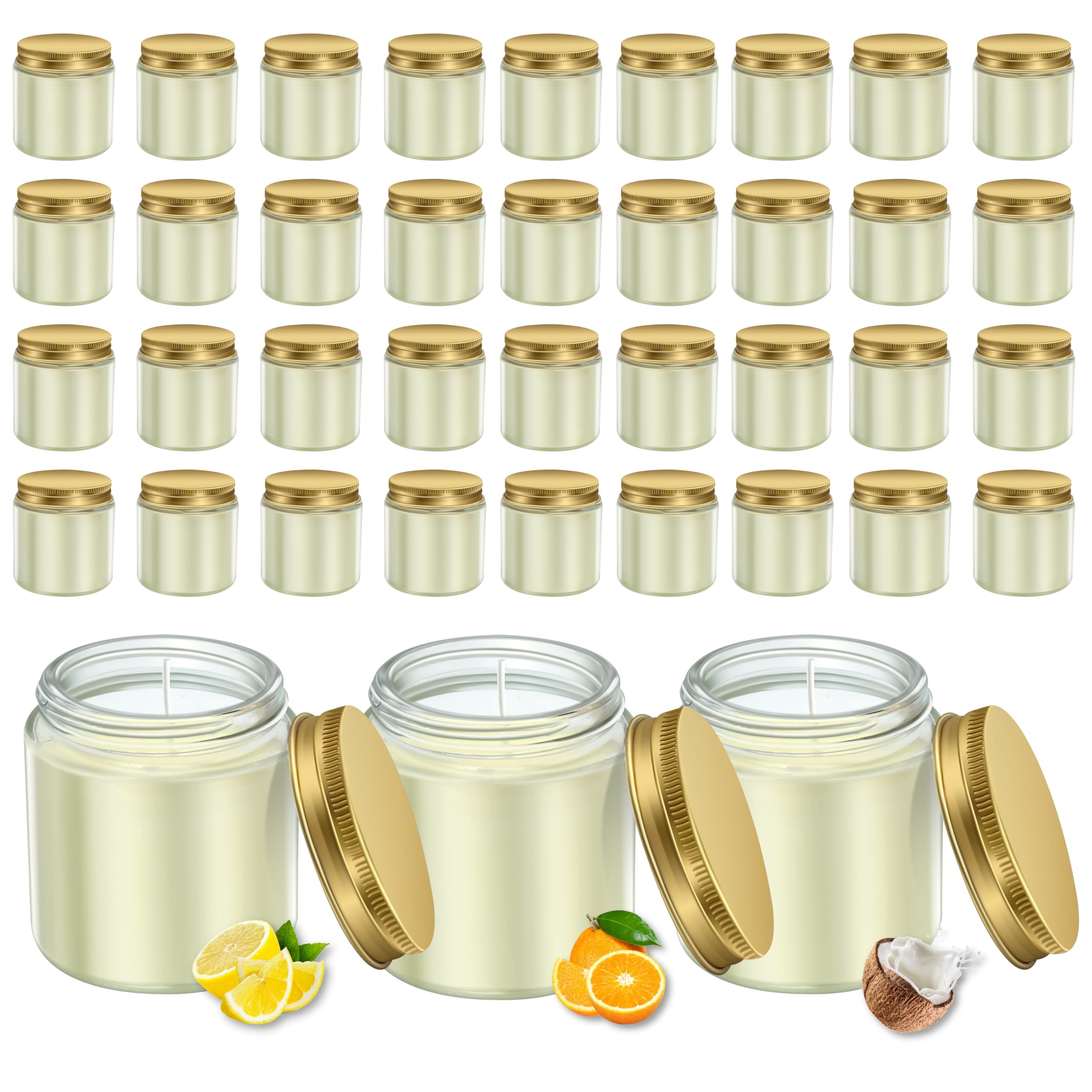 ACITHGL 36 Pcs 4oz Mini Mason Jar Candles Small Scented Candles Bulk Aromatherapy Ideal Souvenir Favors for Wedding Birthday Party (Vanilla, Lilac, Gardenia, Gold)