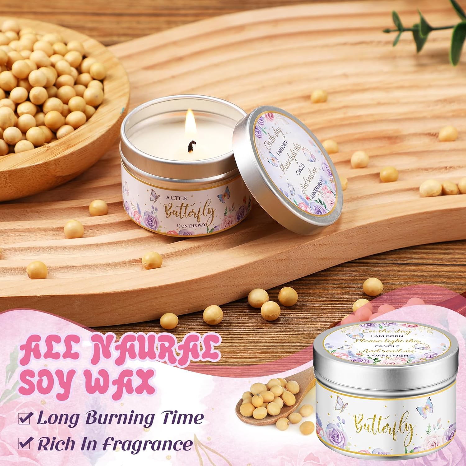 50 Pcs Baby Shower Party Favors Candles Lavender Scented Gender Reveal Gifts Bulk Candles for Favors Baby Shower Rustic Return Gifts(Flower and Butterfly)