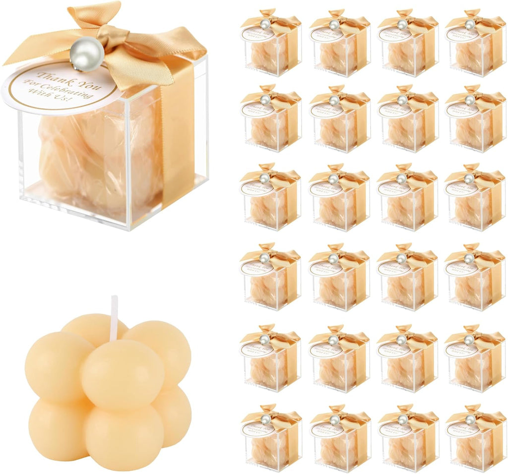 ACITHGL 30 Sets Fully Assembled Small Bubble Candle Party Favors for Guests Bulk Bridal Showers Favors Candles with Stylish Ribbons Thank You Cards Gifts (Champagne)