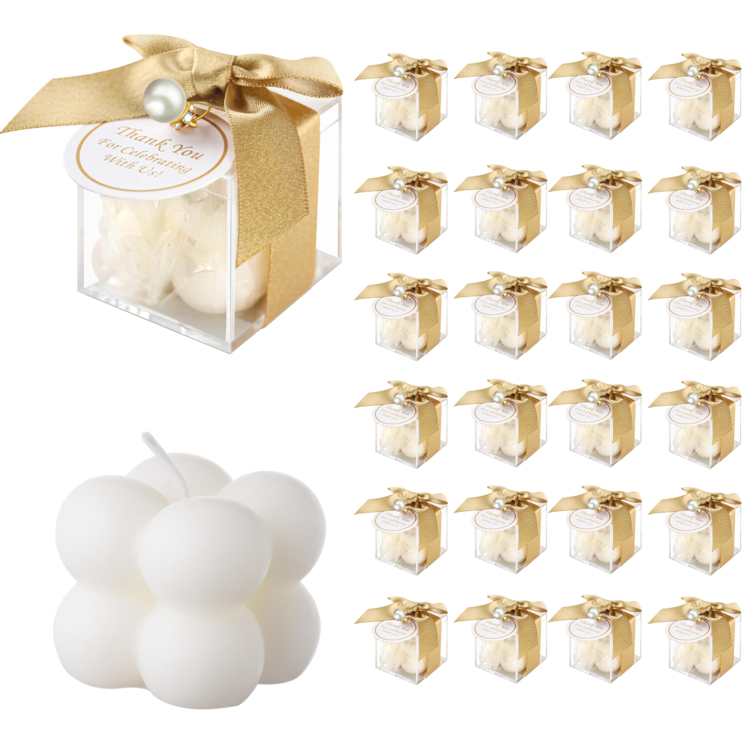 ACITHGL 30 Sets Fully Assembled Small Bubble Candle Party Favors for Guests Bulk Bridal Showers Favors Candles with Stylish Ribbons Thank You Cards Gifts (Champagne)