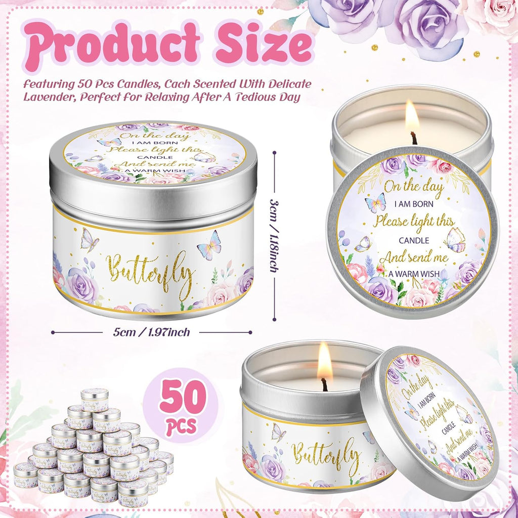 50 Pcs Baby Shower Party Favors Candles Lavender Scented Gender Reveal Gifts Bulk Candles for Favors Baby Shower Rustic Return Gifts(Flower and Butterfly)