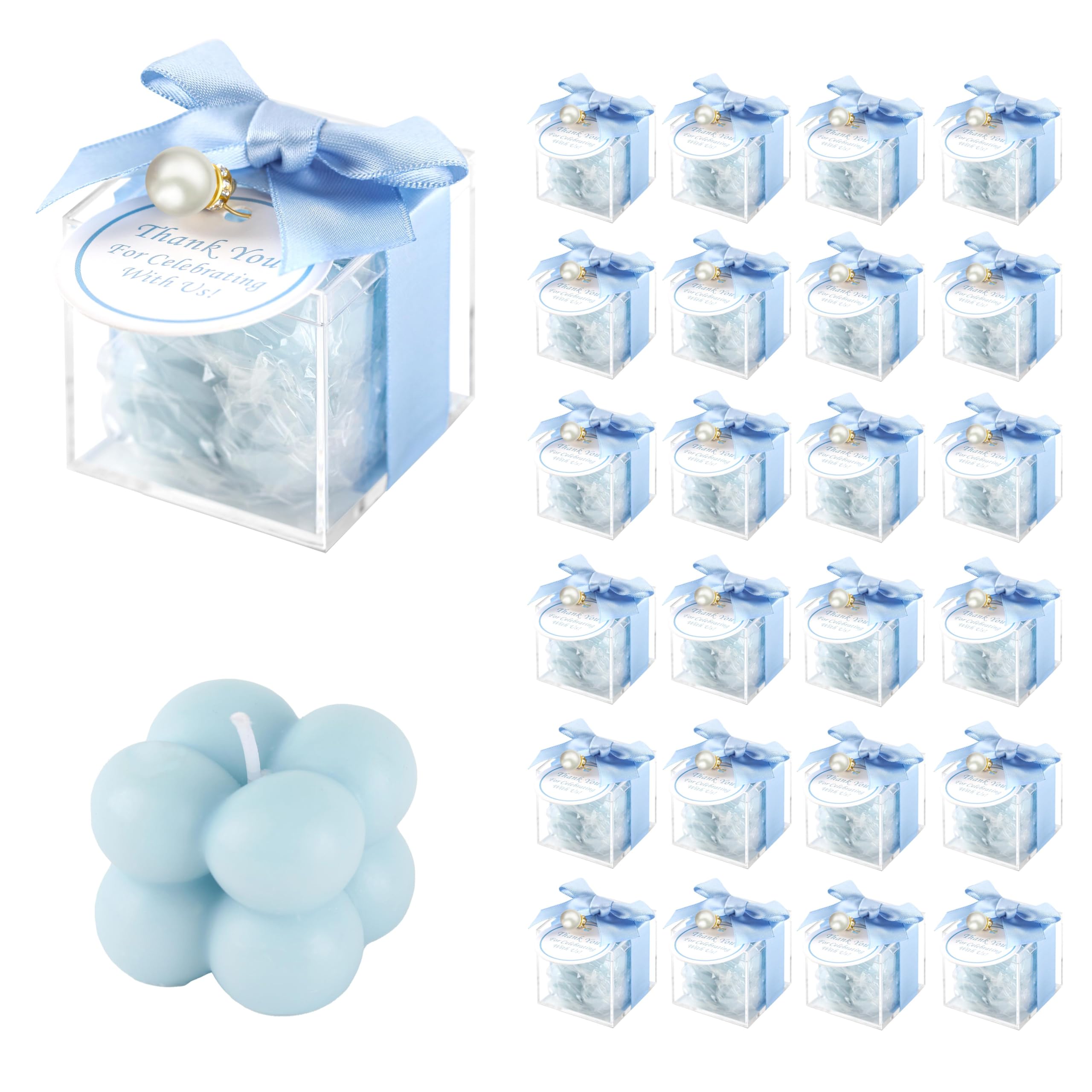 ACITHGL 30 Sets Fully Assembled Small Bubble Candle Party Favors for Guests Bulk Bridal Showers Favors Candles with Stylish Ribbons Thank You Cards Gifts (Champagne)