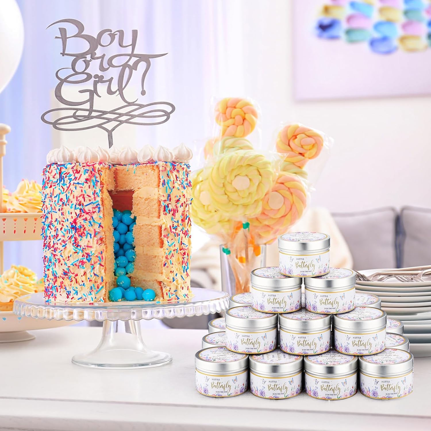 50 Pcs Baby Shower Party Favors Candles Lavender Scented Gender Reveal Gifts Bulk Candles for Favors Baby Shower Rustic Return Gifts(Flower and Butterfly)