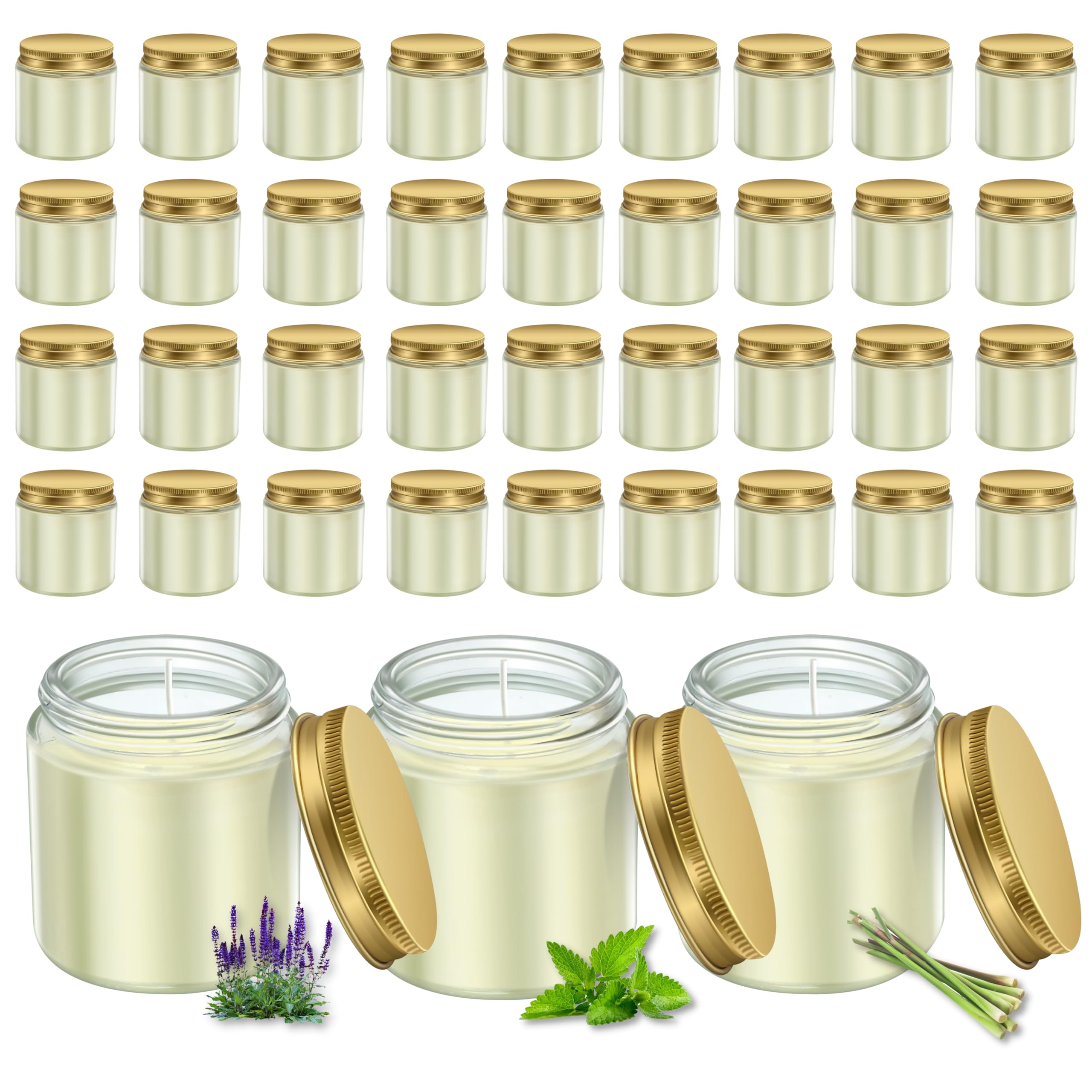 ACITHGL 36 Pcs 4oz Mini Mason Jar Candles Small Scented Candles Bulk Aromatherapy Ideal Souvenir Favors for Wedding Birthday Party (Vanilla, Lilac, Gardenia, Gold)