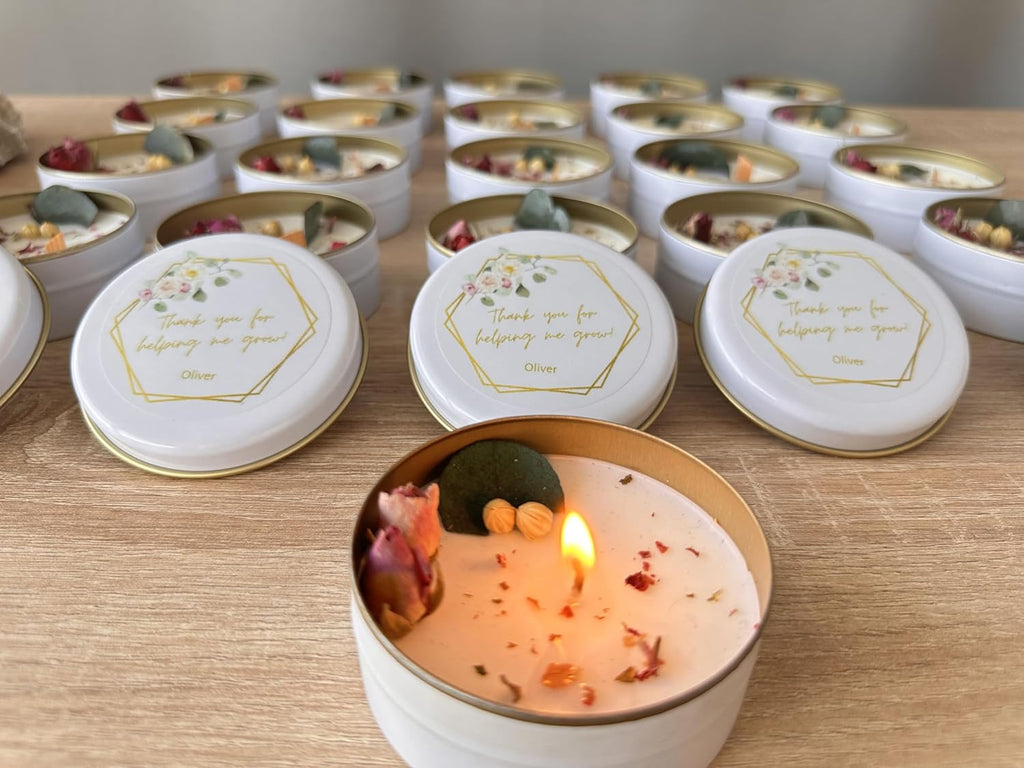 Scented Mixed Flower Candle Favors - Personalized for Weddings, Bridal Showers, Baby Showers, Birthdays (10-20-30-40-50-100 PCS in Bulk)