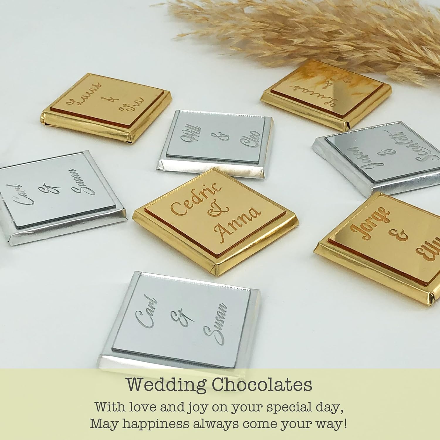 Set of 50 Personalized Chocolate for Wedding Favors, Engagement Chocolate, Bulk Gifts for Guests for Party Favors