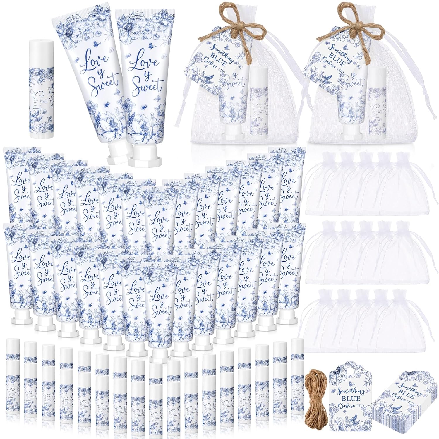 48 Sets Something Blue Before I Do Bridal Shower Hand Cream and Lip Balm Gift Bulk Blue Floral Wedding Favors Travel Size Hand Lotion and Lip Balm Bridal Shower Party Supplies for Guest