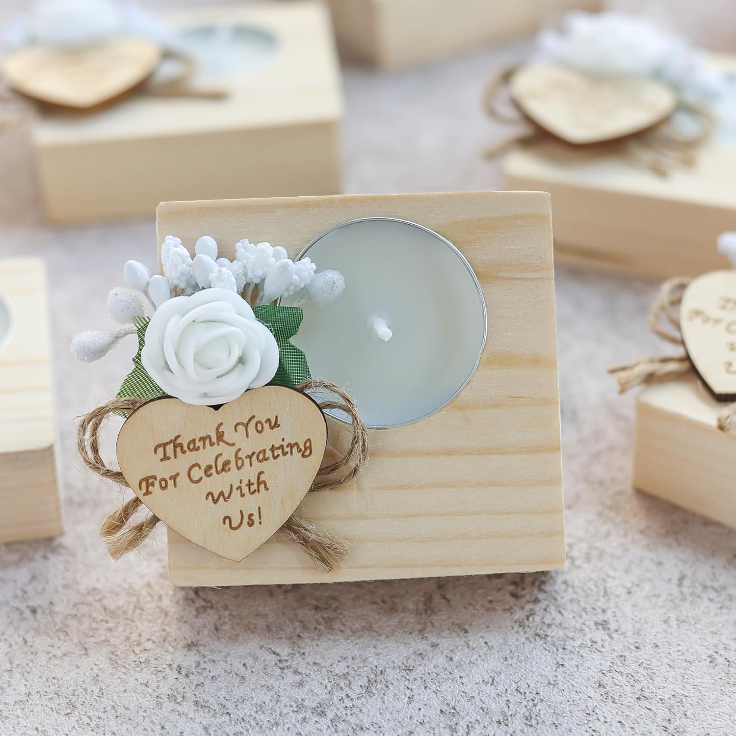 50 Piece Set of Wooden Tealight Candle Holders, for Wedding Favors,Bridal Shower,Wedding Favors for Guest, Bridal Christening, Rustic Birthday Party Favors. (Pack of 50, Light Brown)