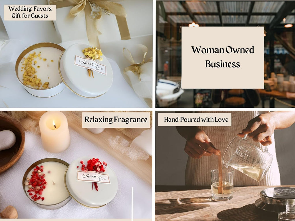 Personalized Natural Soy Wax Wedding Favor Candle Gift Set for Guest - Fall Winter Christmas Custom Dried Flower Bridal Baby Shower Gifts in Bulk (10 Pieces, Pink Flower)